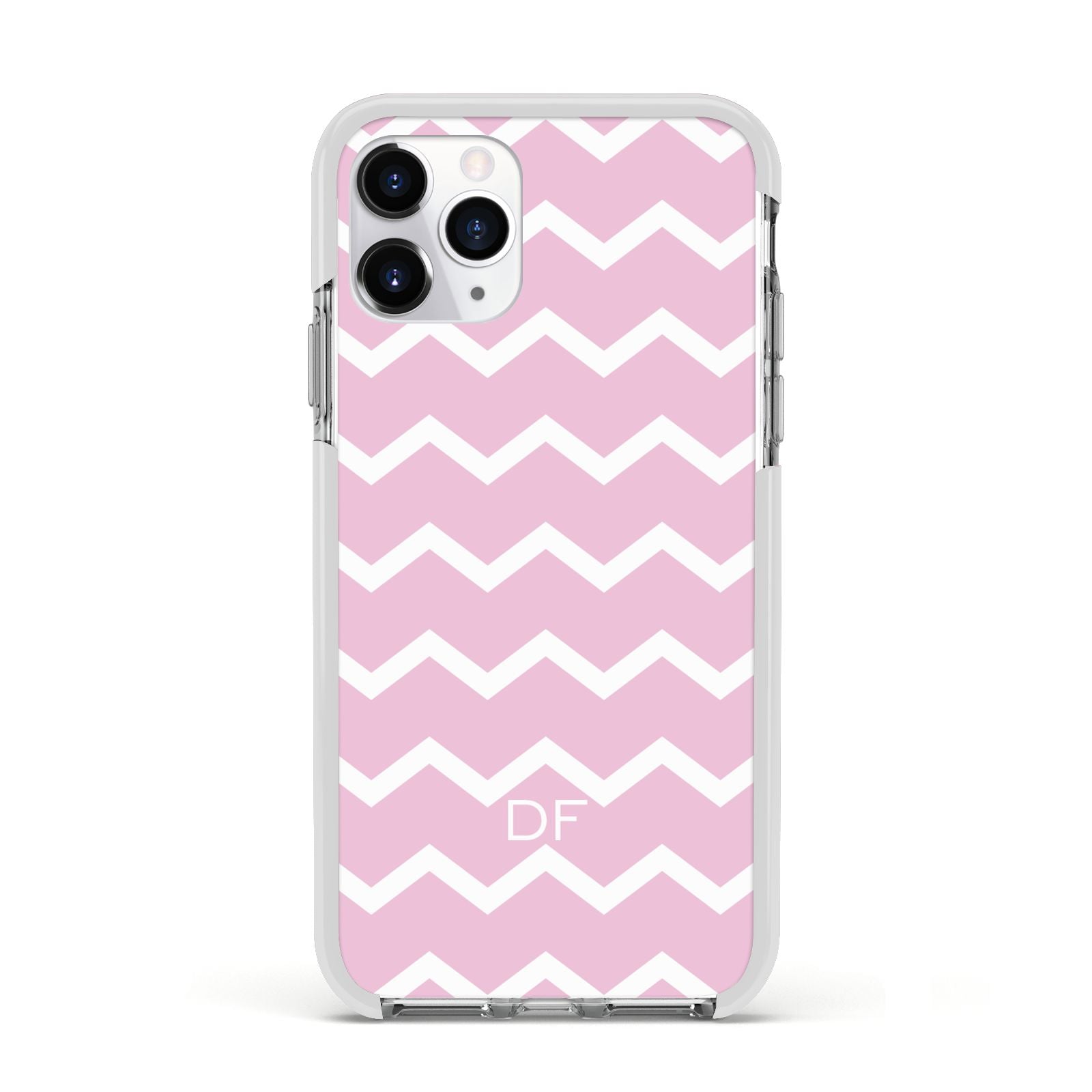Personalised Chevron Pink Apple iPhone 11 Pro in Silver with White Impact Case