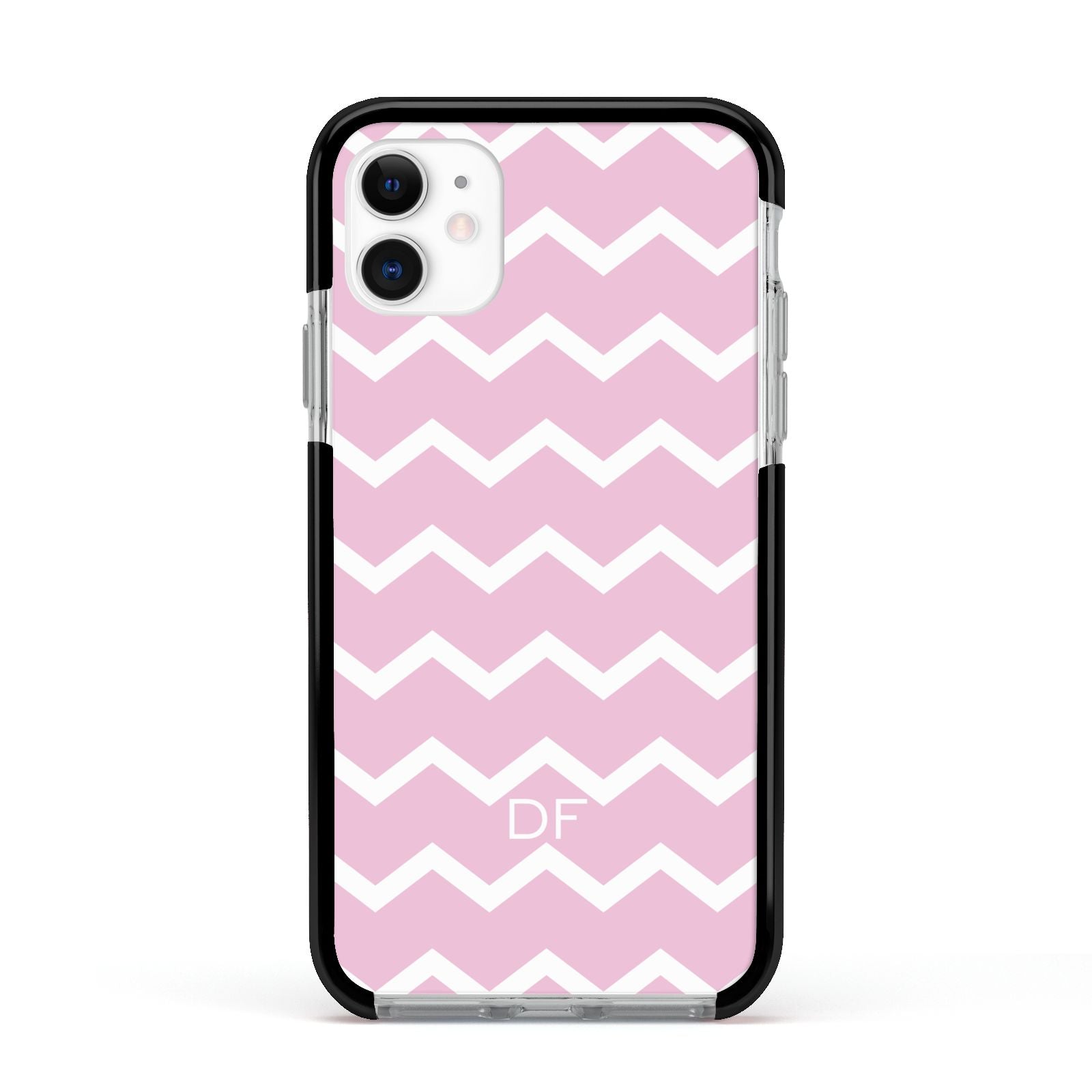 Personalised Chevron Pink Apple iPhone 11 in White with Black Impact Case