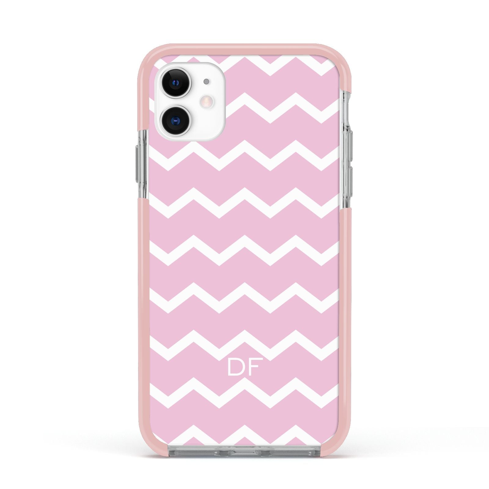 Personalised Chevron Pink Apple iPhone 11 in White with Pink Impact Case