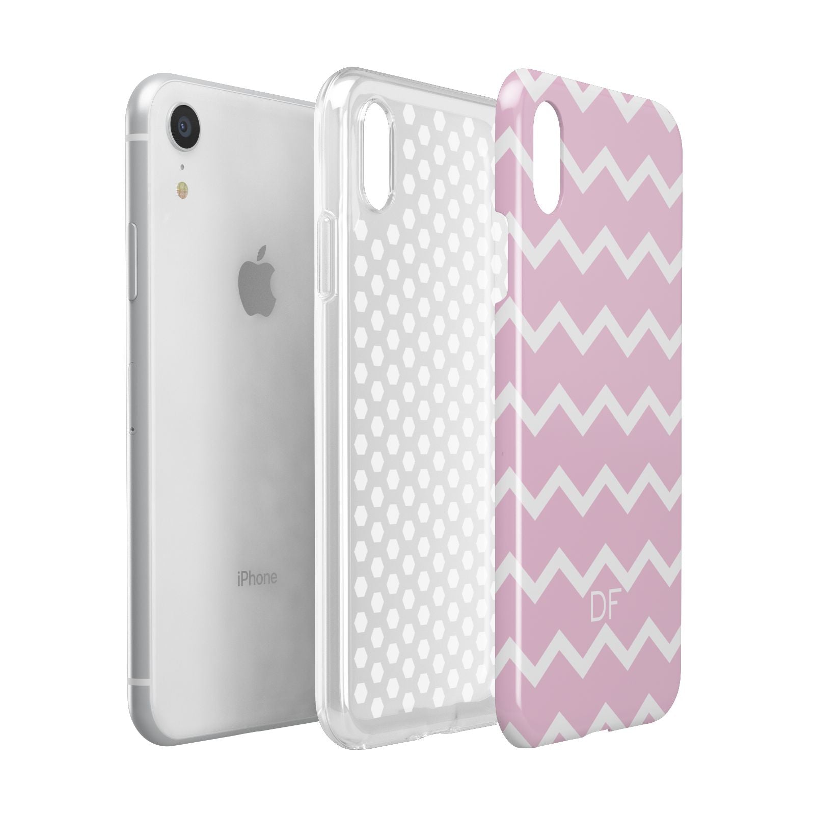 Personalised Chevron Pink Apple iPhone XR White 3D Tough Case Expanded view