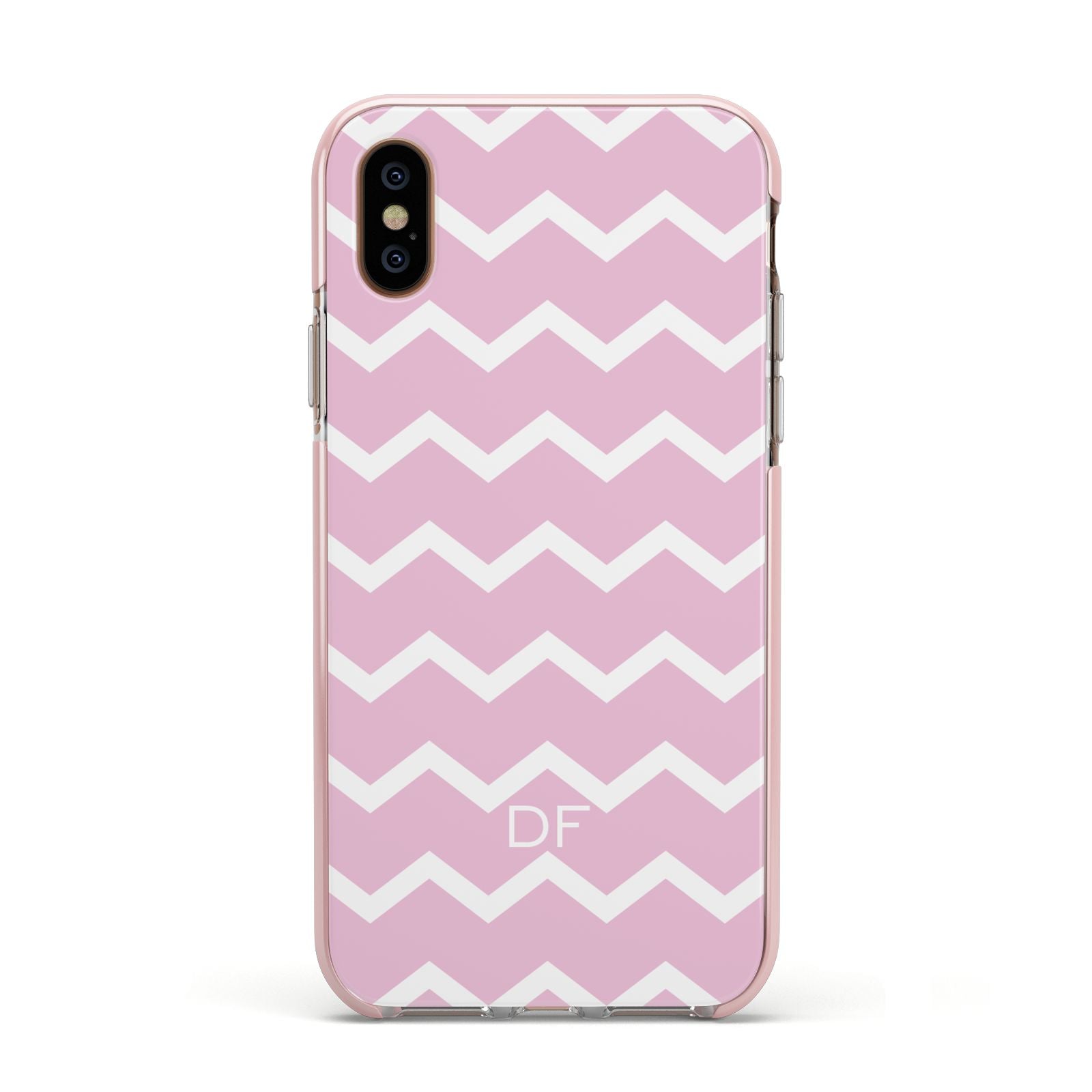 Personalised Chevron Pink Apple iPhone Xs Impact Case Pink Edge on Gold Phone