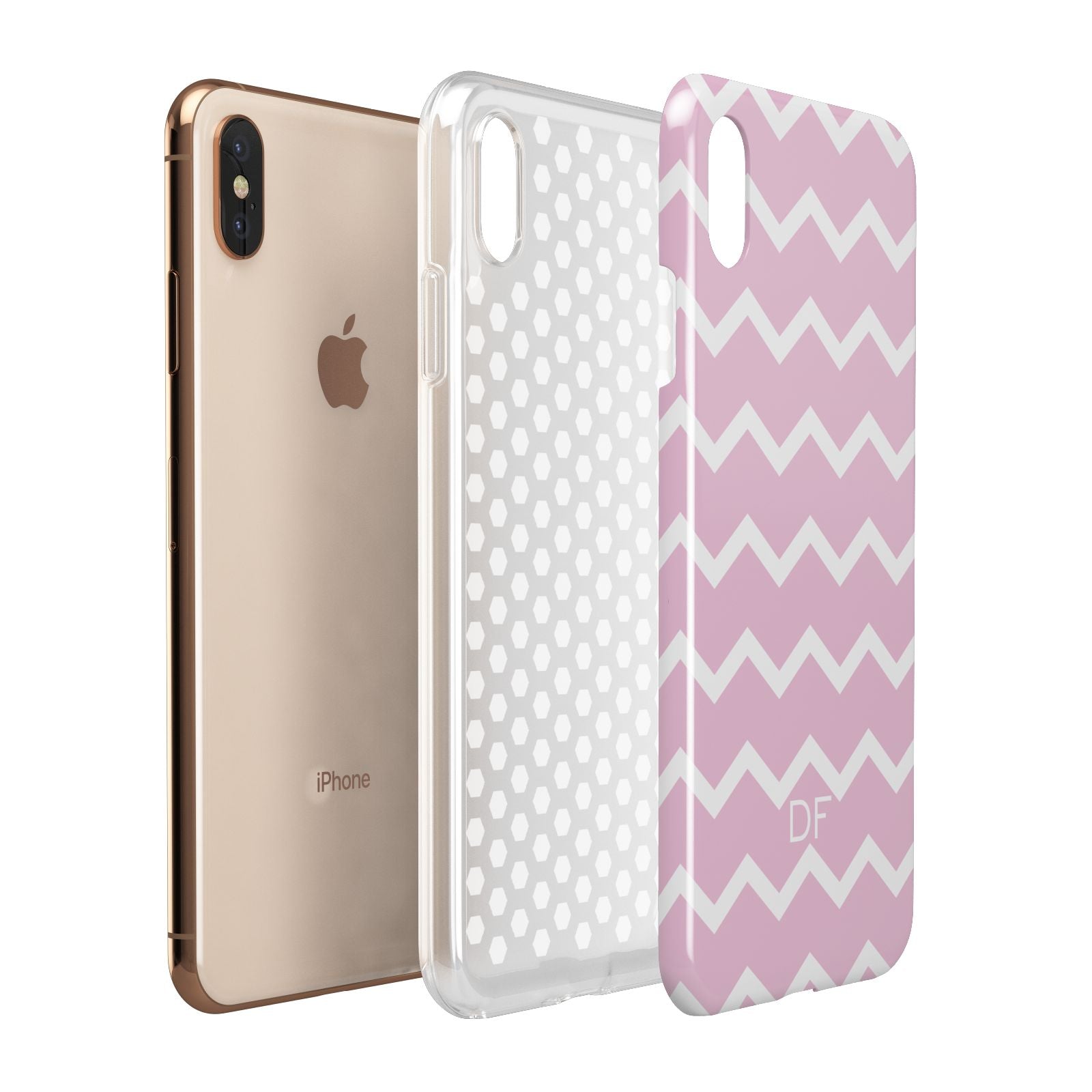 Personalised Chevron Pink Apple iPhone Xs Max 3D Tough Case Expanded View