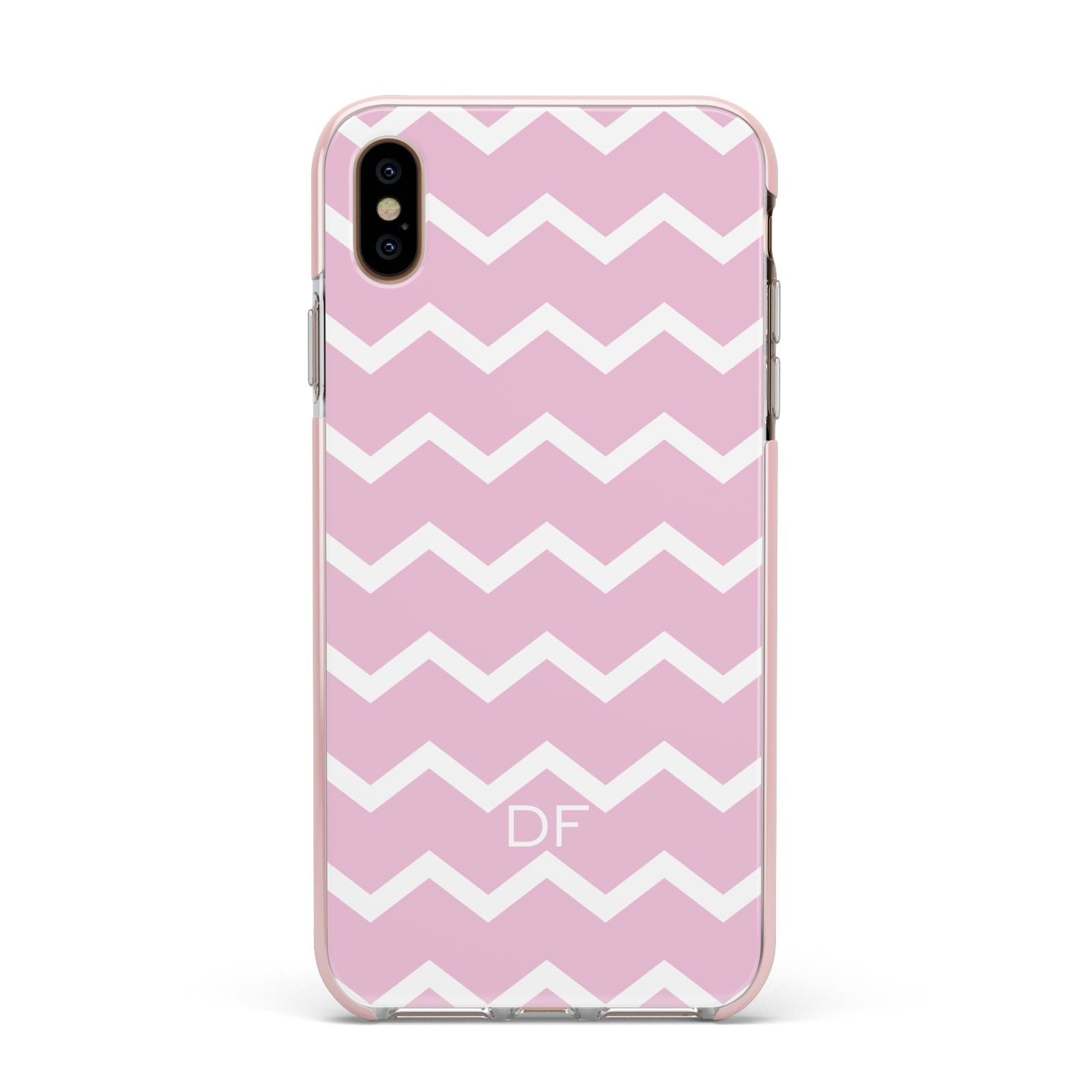 Personalised Chevron Pink Apple iPhone Xs Max Impact Case Pink Edge on Gold Phone