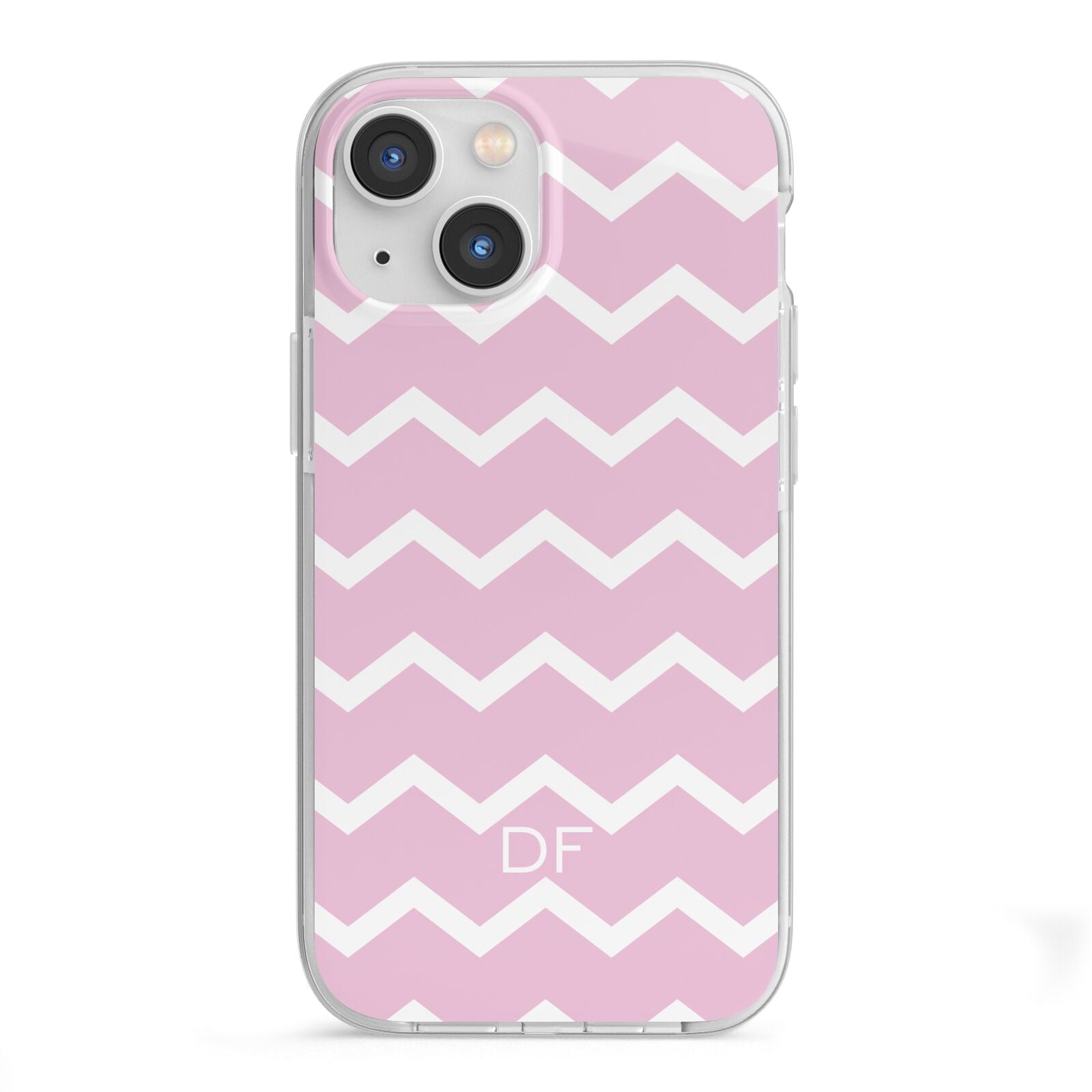 Personalised Chevron Pink iPhone 13 Mini TPU Impact Case with White Edges