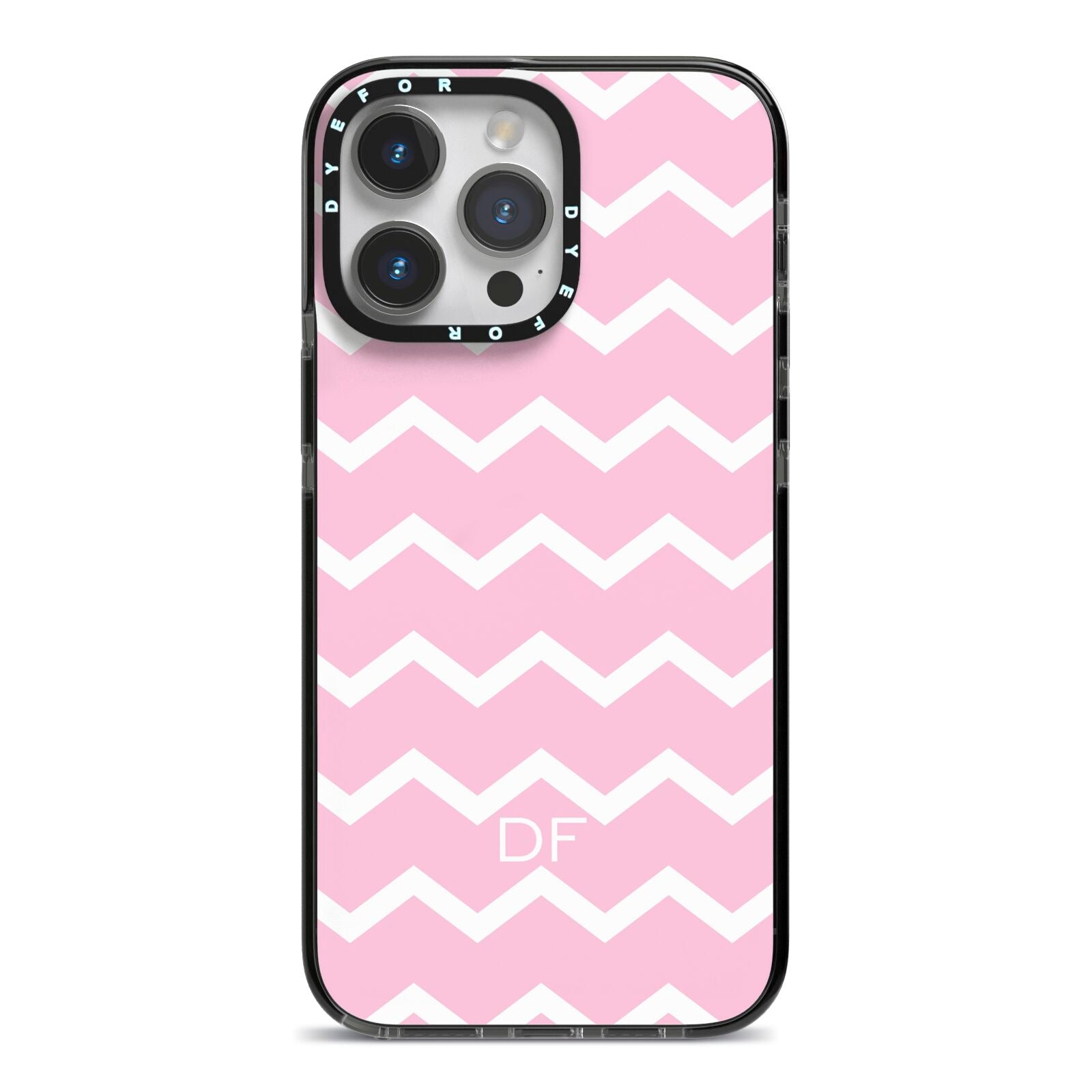 Personalised Chevron Pink iPhone 14 Pro Max Black Impact Case on Silver phone