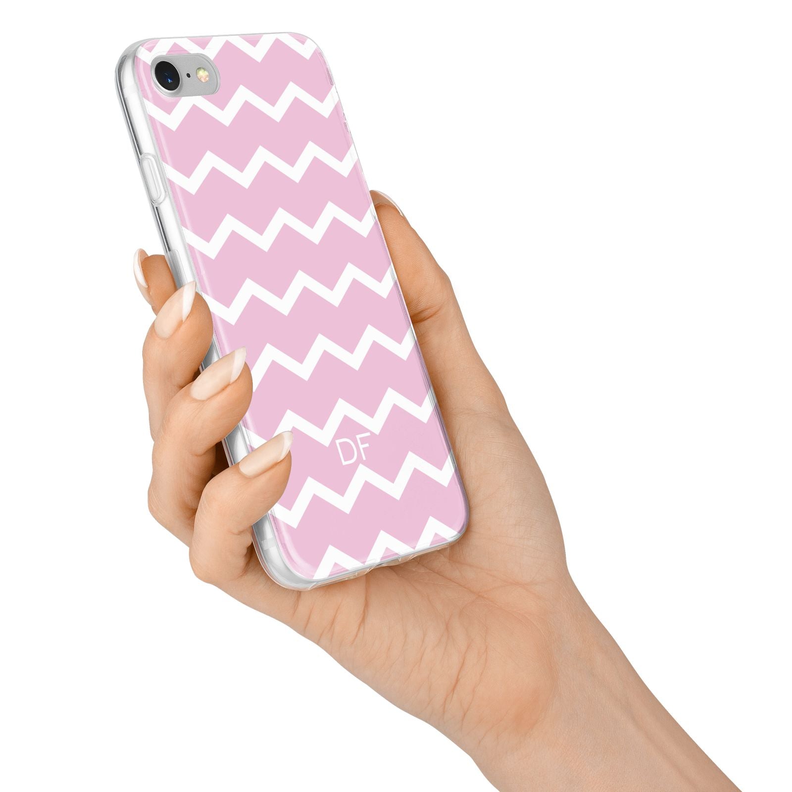 Personalised Chevron Pink iPhone 7 Bumper Case on Silver iPhone Alternative Image