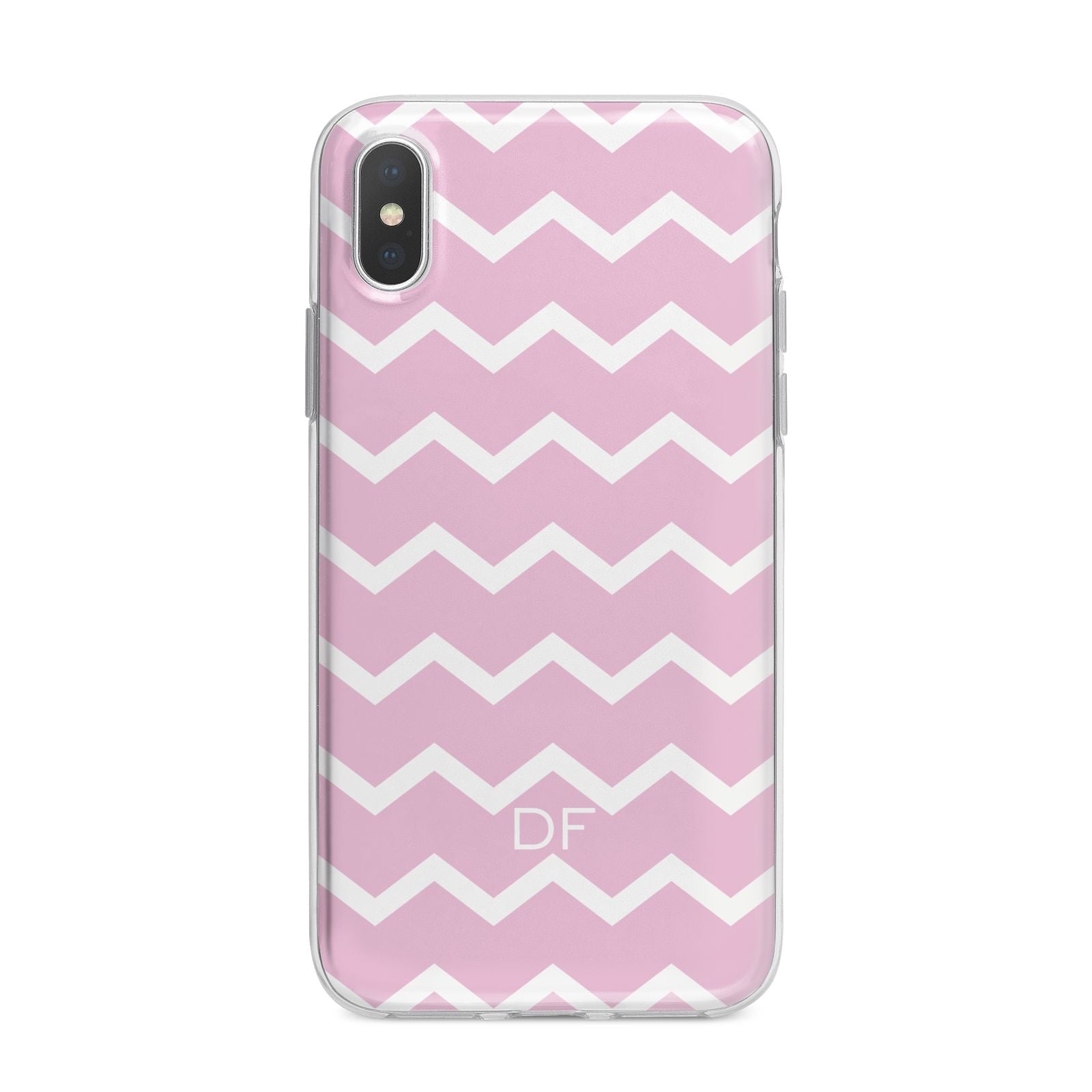 Personalised Chevron Pink iPhone X Bumper Case on Silver iPhone Alternative Image 1