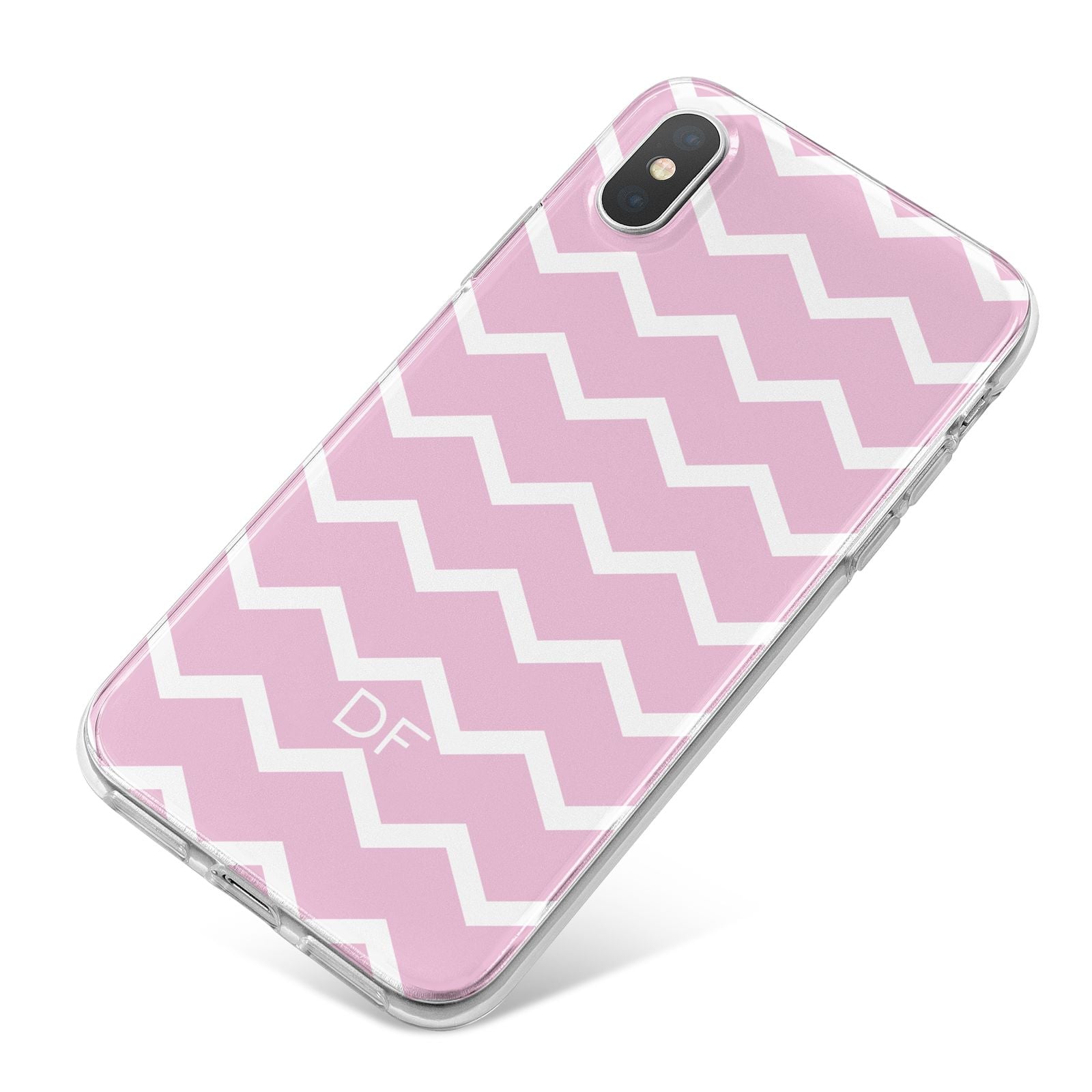 Personalised Chevron Pink iPhone X Bumper Case on Silver iPhone