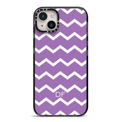 Personalised Chevron Purple iPhone 14 Plus Black Impact Case on Silver phone