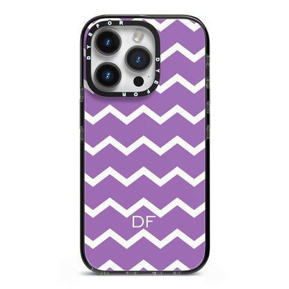 Personalised Chevron Purple iPhone 14 Pro Black Impact Case on Silver phone