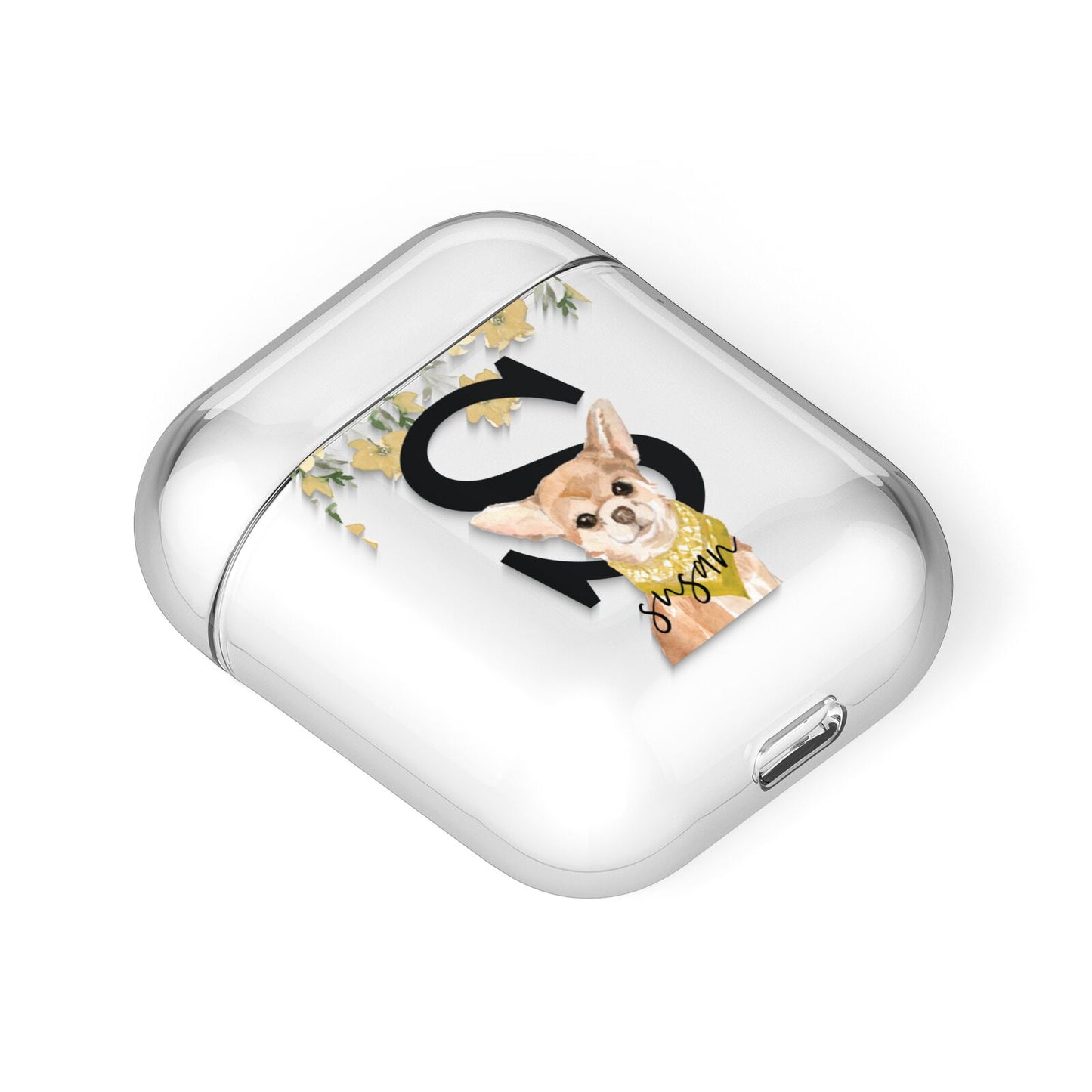 Personalised Chihuahua Dog AirPods Case Laid Flat