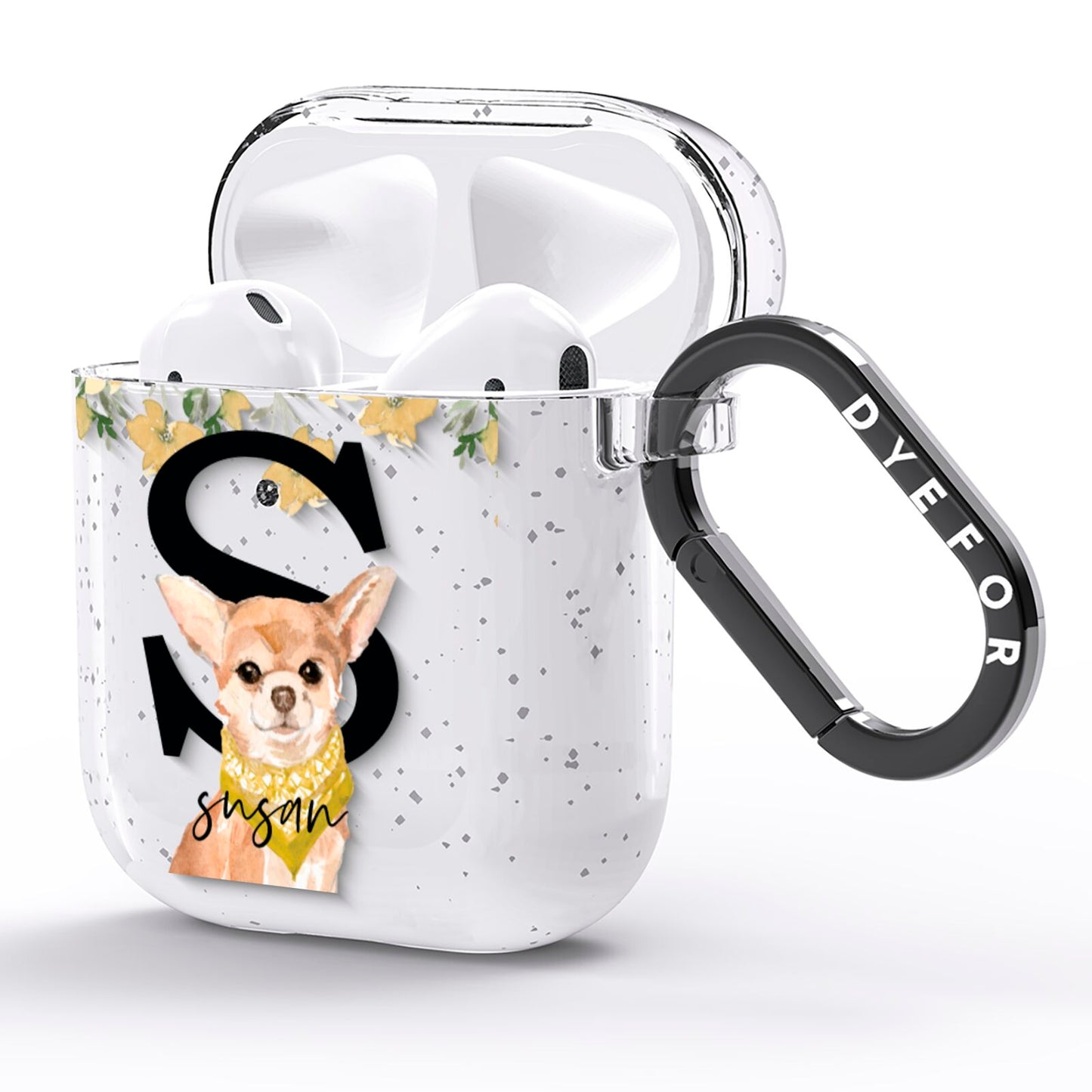 Personalised Chihuahua Dog AirPods Glitter Case Side Image