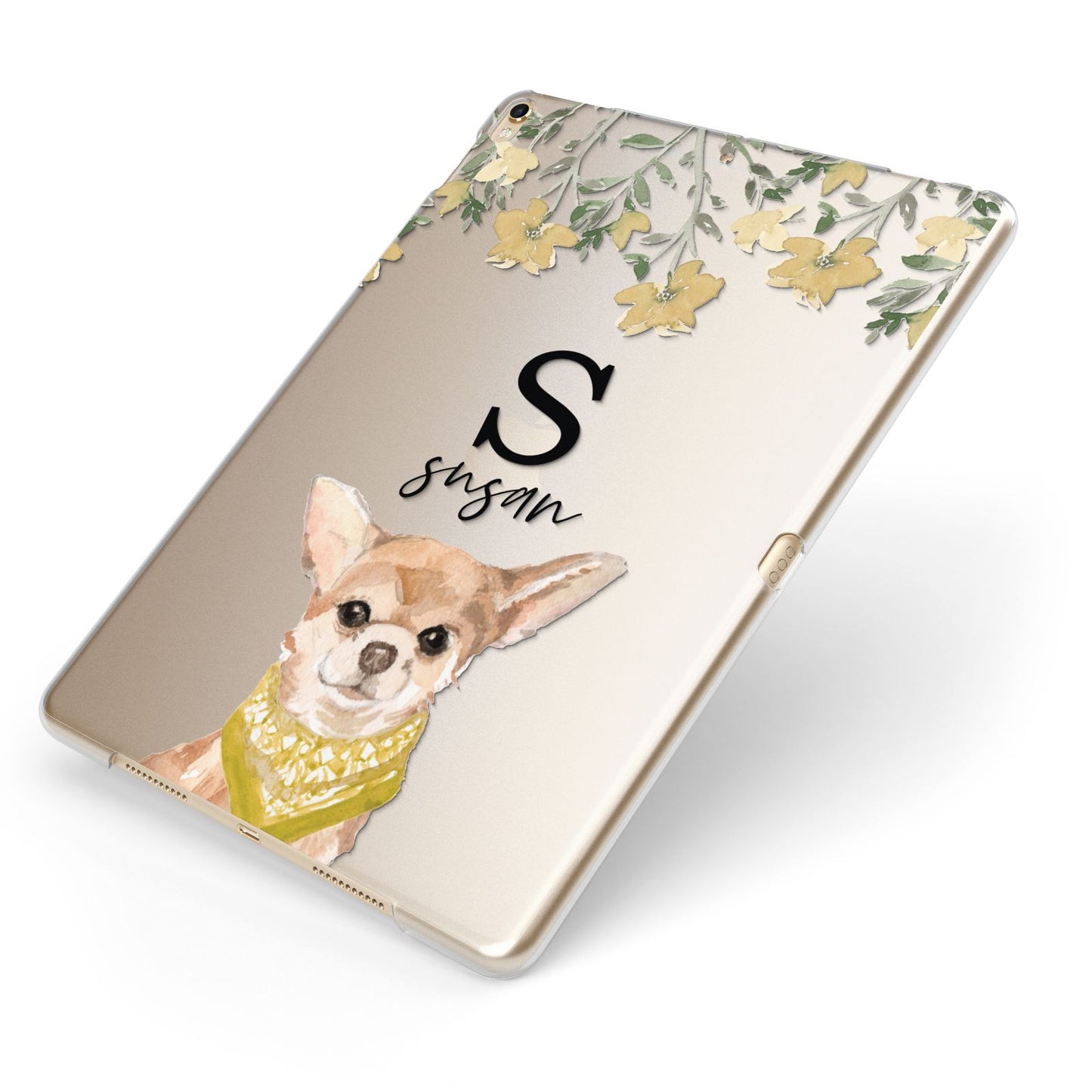 Personalised Chihuahua Dog Apple iPad Case on Gold iPad Side View