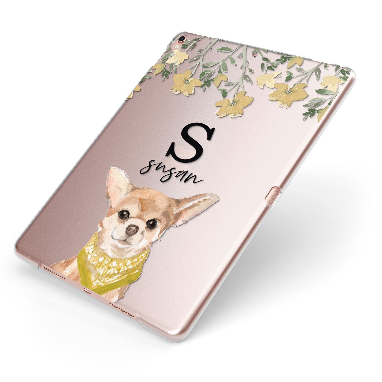 Personalised Chihuahua Dog Apple iPad Case on Rose Gold iPad Side View