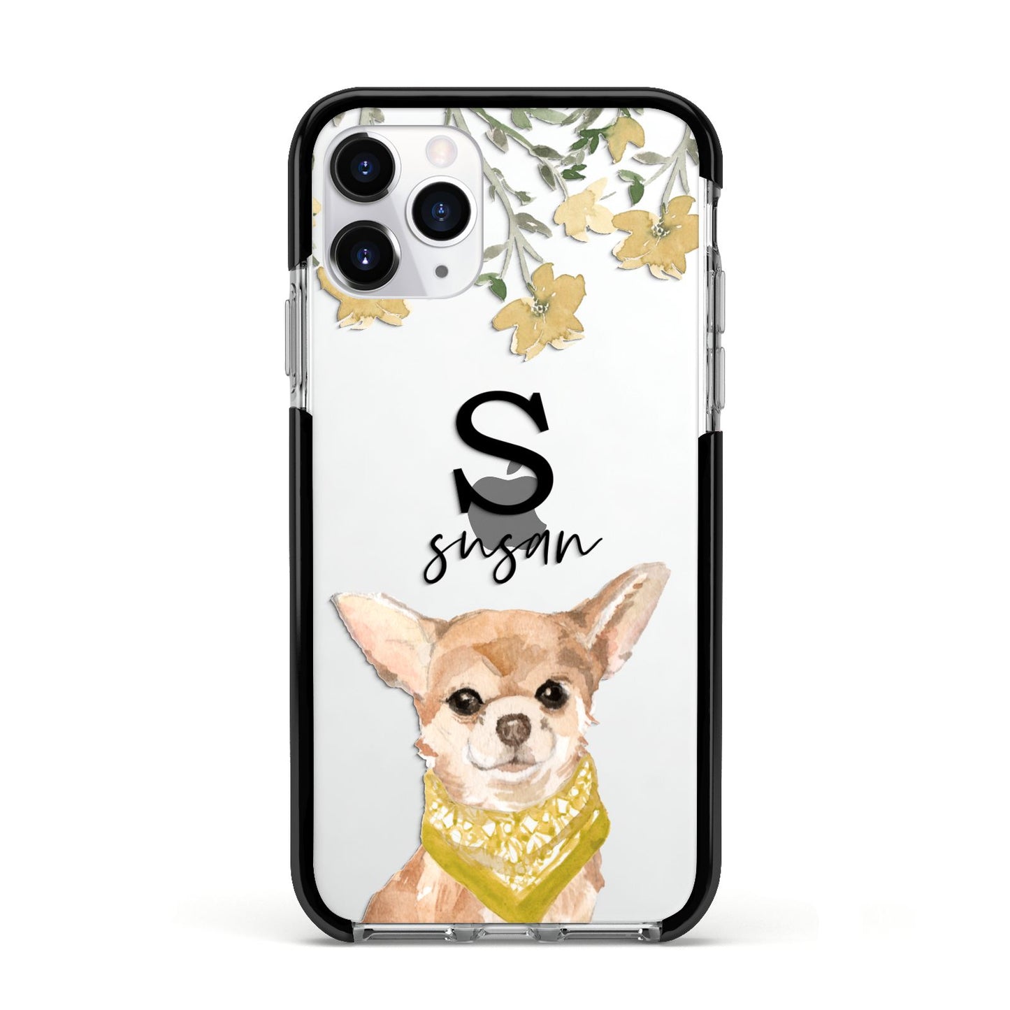 Personalised Chihuahua Dog Apple iPhone 11 Pro in Silver with Black Impact Case