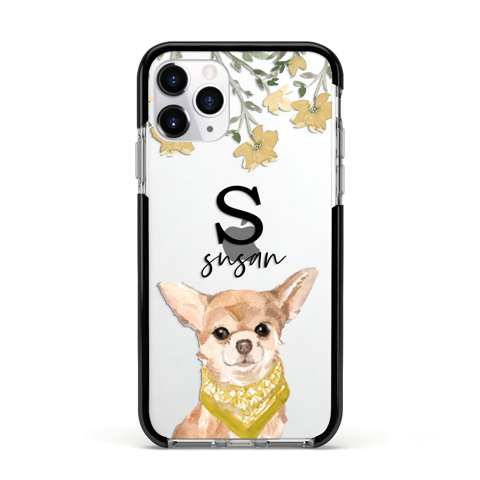 Personalised Chihuahua Dog Apple iPhone 11 Pro in Silver with Black Impact Case