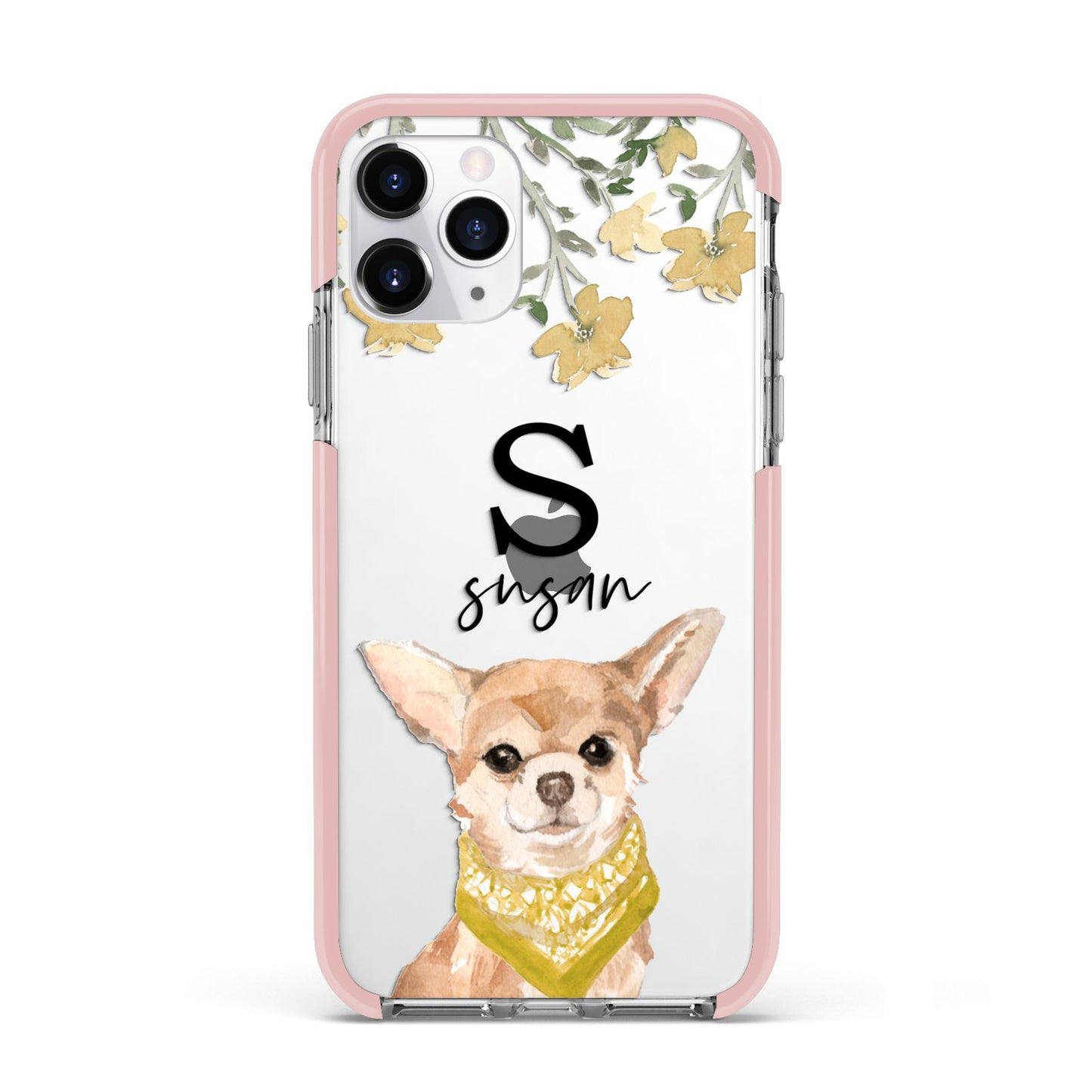 Personalised Chihuahua Dog Apple iPhone 11 Pro in Silver with Pink Impact Case