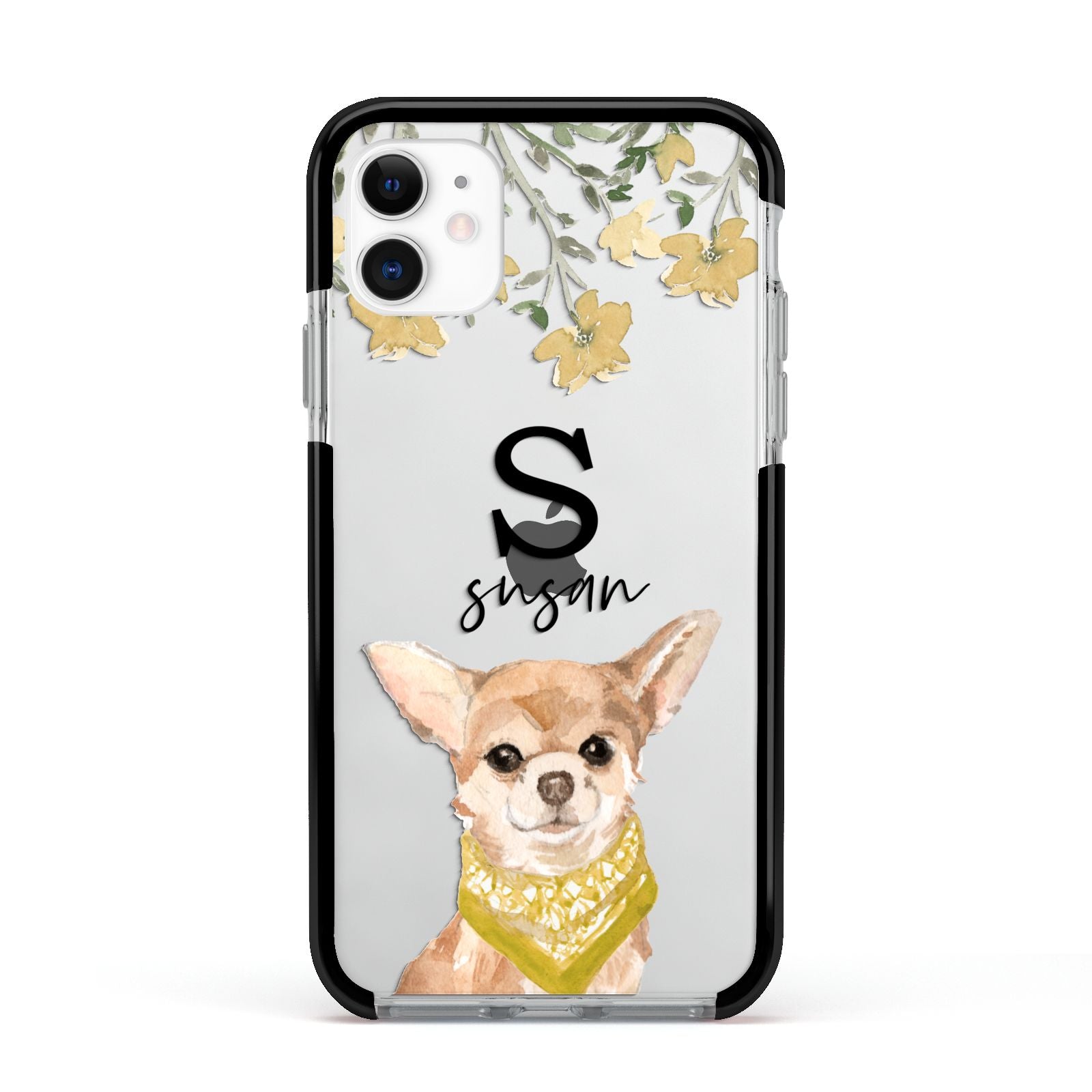 Personalised Chihuahua Dog Apple iPhone 11 in White with Black Impact Case