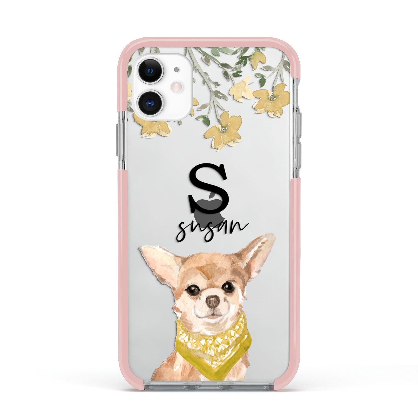 Personalised Chihuahua Dog Apple iPhone 11 in White with Pink Impact Case