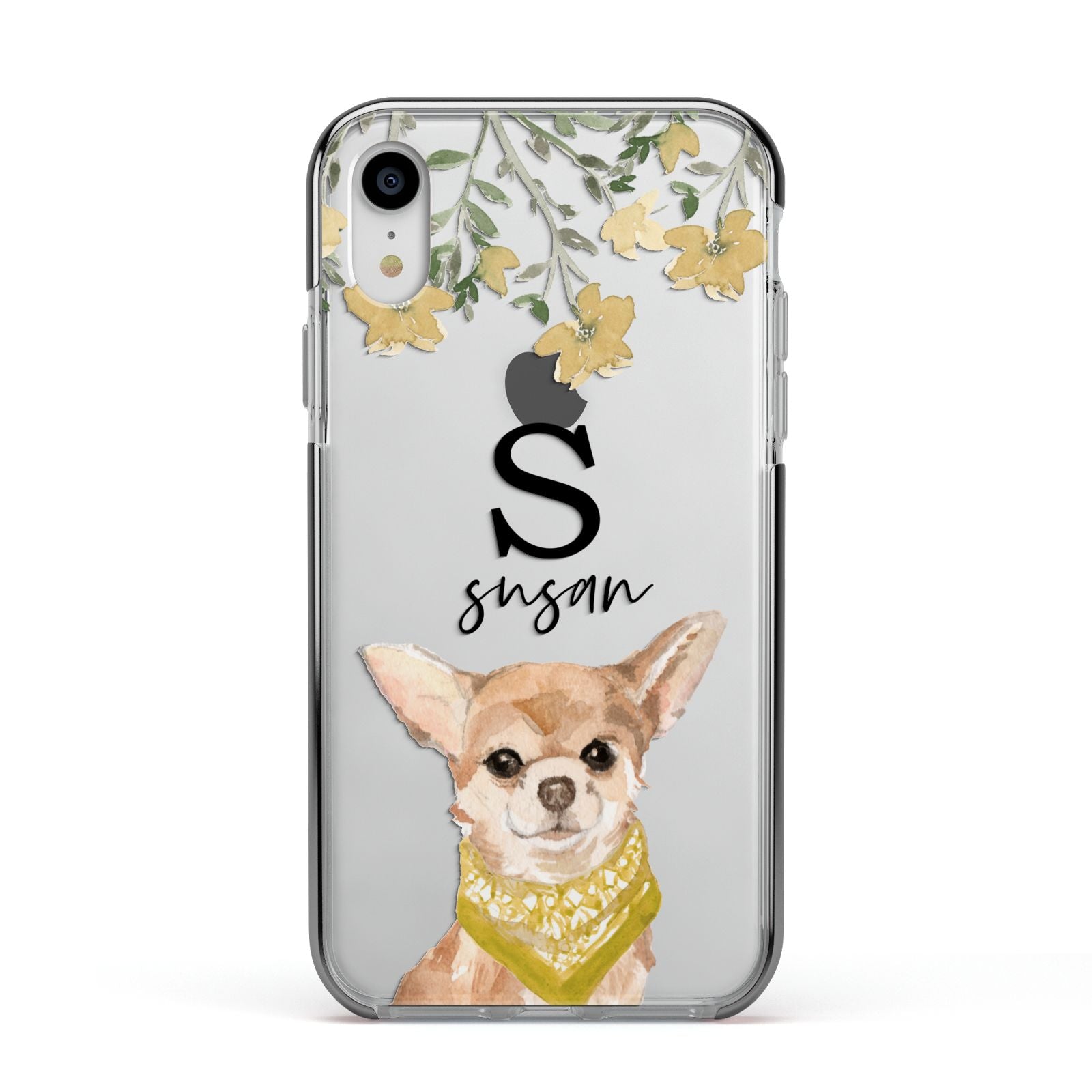 Personalised Chihuahua Dog Apple iPhone XR Impact Case Black Edge on Silver Phone