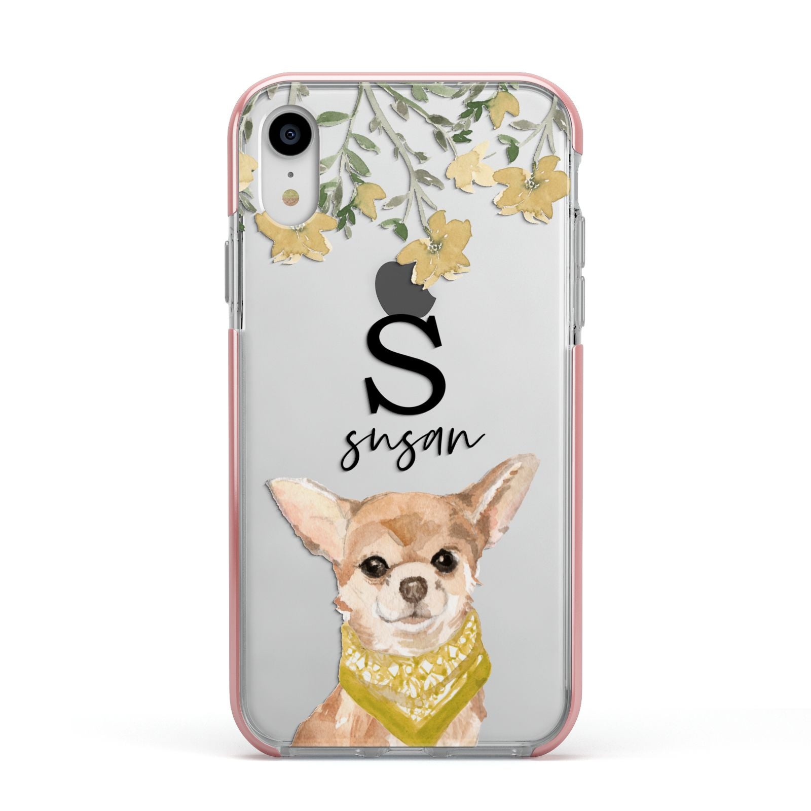 Personalised Chihuahua Dog Apple iPhone XR Impact Case Pink Edge on Silver Phone