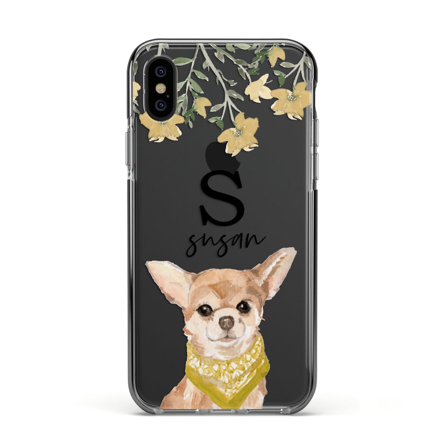 Personalised Chihuahua Dog Apple iPhone Xs Impact Case Black Edge on Black Phone