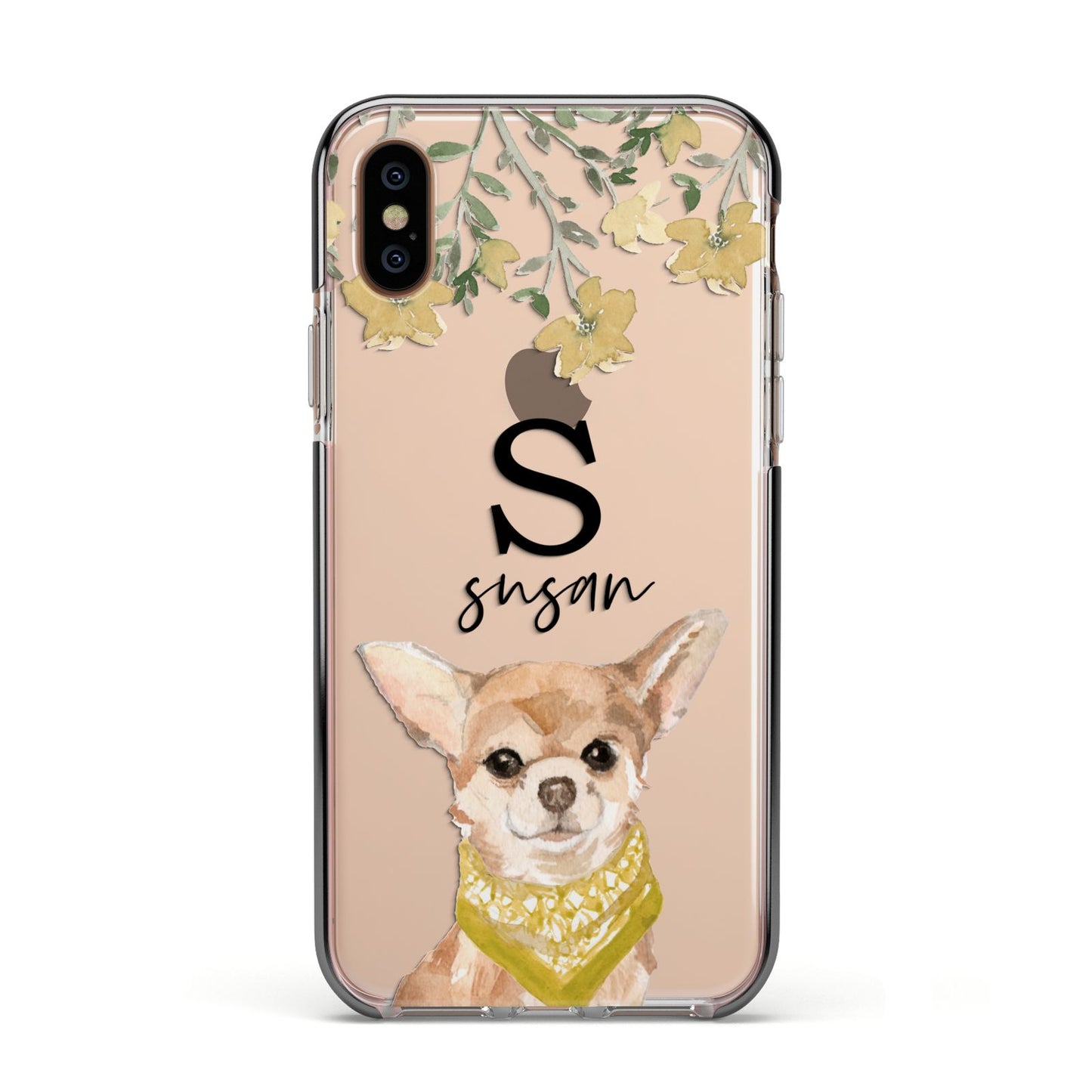 Personalised Chihuahua Dog Apple iPhone Xs Impact Case Black Edge on Gold Phone