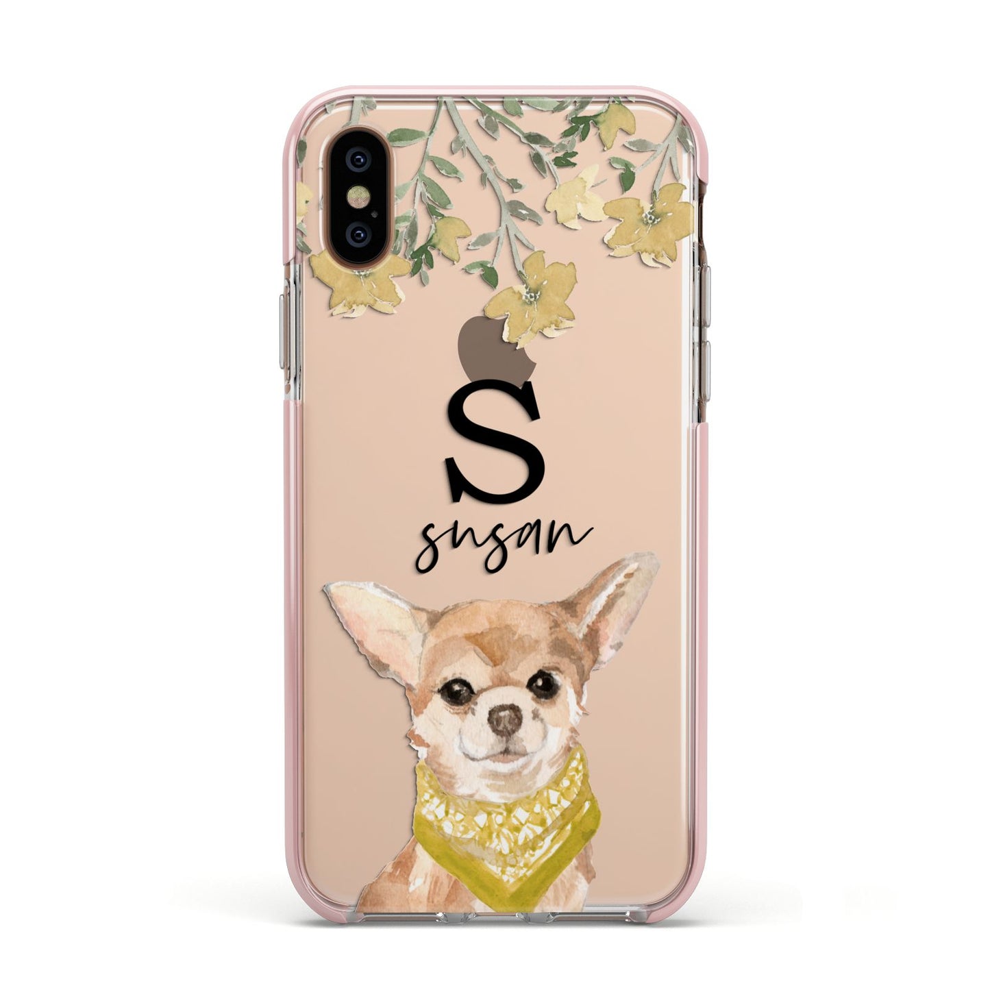 Personalised Chihuahua Dog Apple iPhone Xs Impact Case Pink Edge on Gold Phone