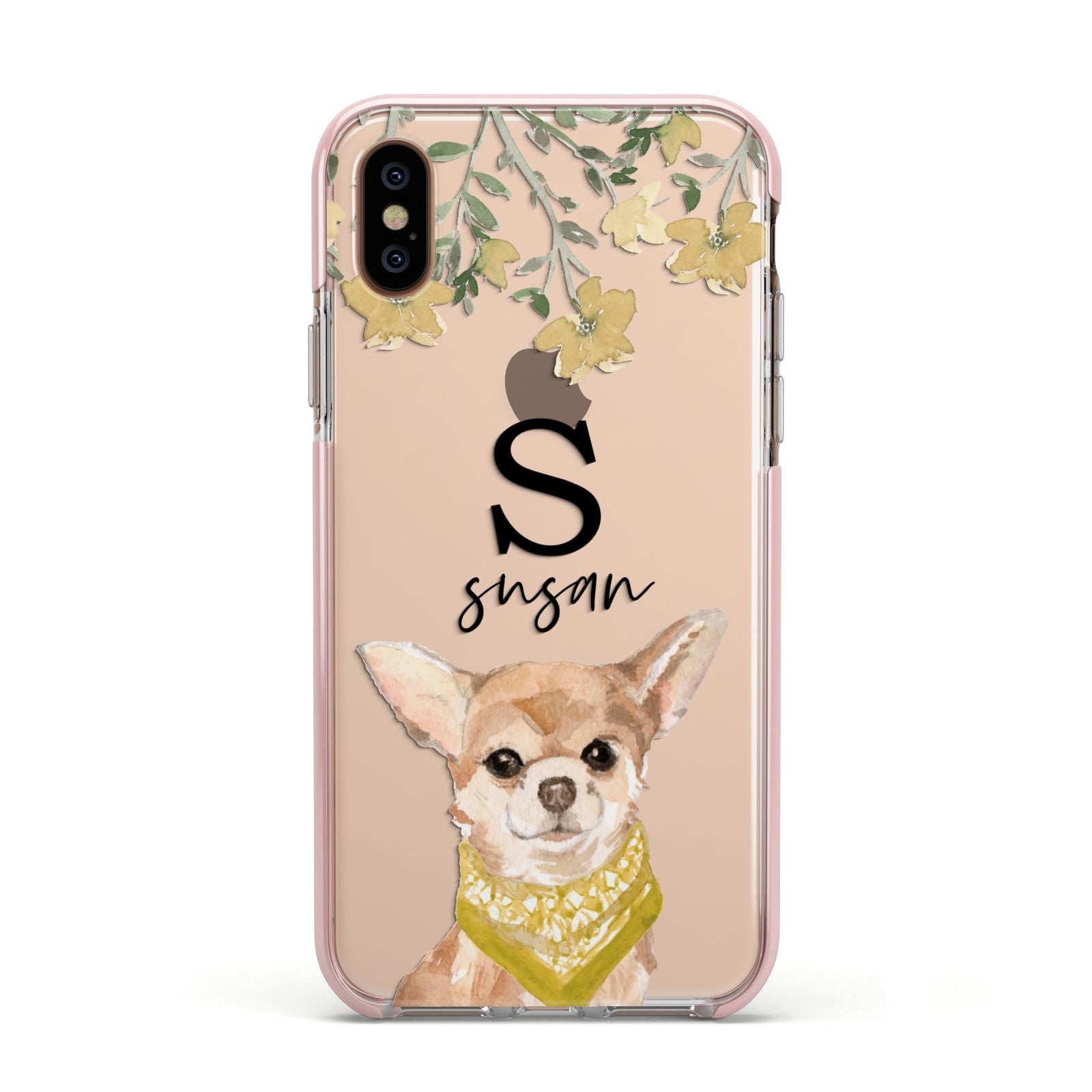 Personalised Chihuahua Dog Apple iPhone Xs Impact Case Pink Edge on Gold Phone