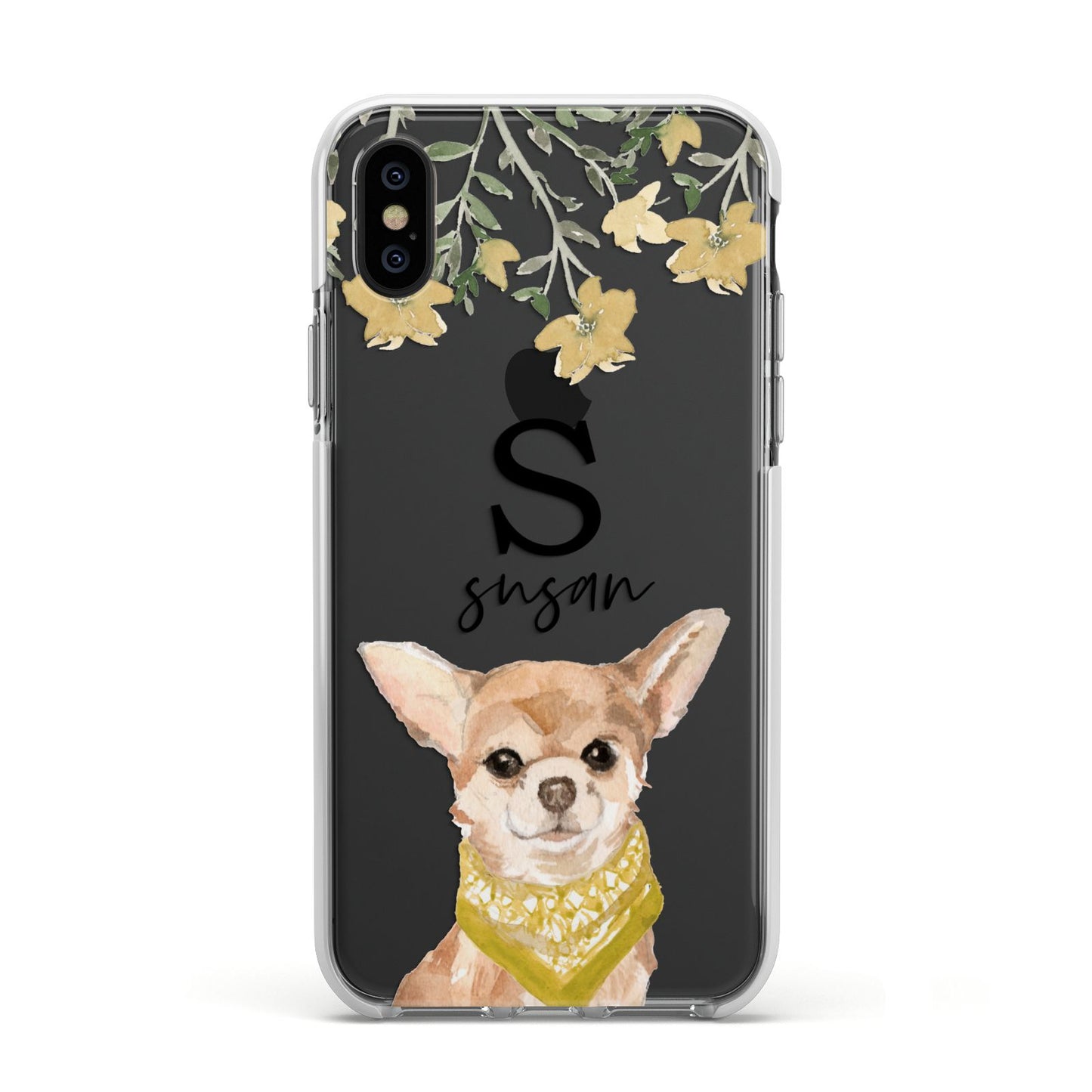 Personalised Chihuahua Dog Apple iPhone Xs Impact Case White Edge on Black Phone