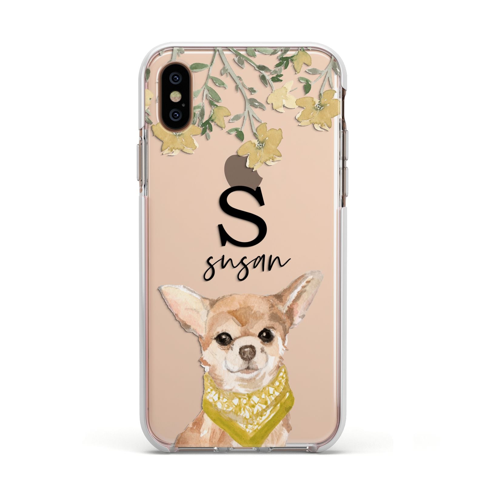 Personalised Chihuahua Dog Apple iPhone Xs Impact Case White Edge on Gold Phone