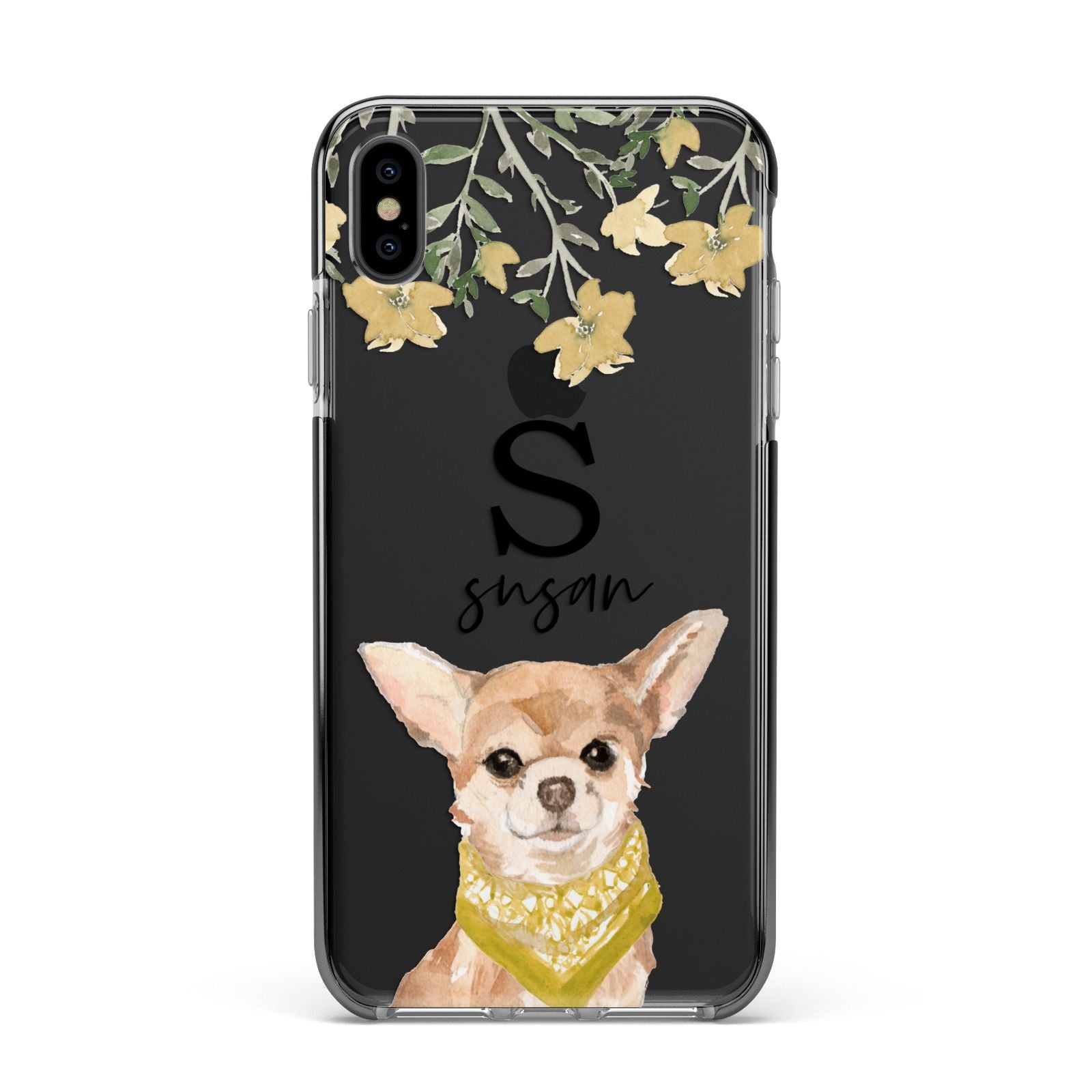 Personalised Chihuahua Dog Apple iPhone Xs Max Impact Case Black Edge on Black Phone