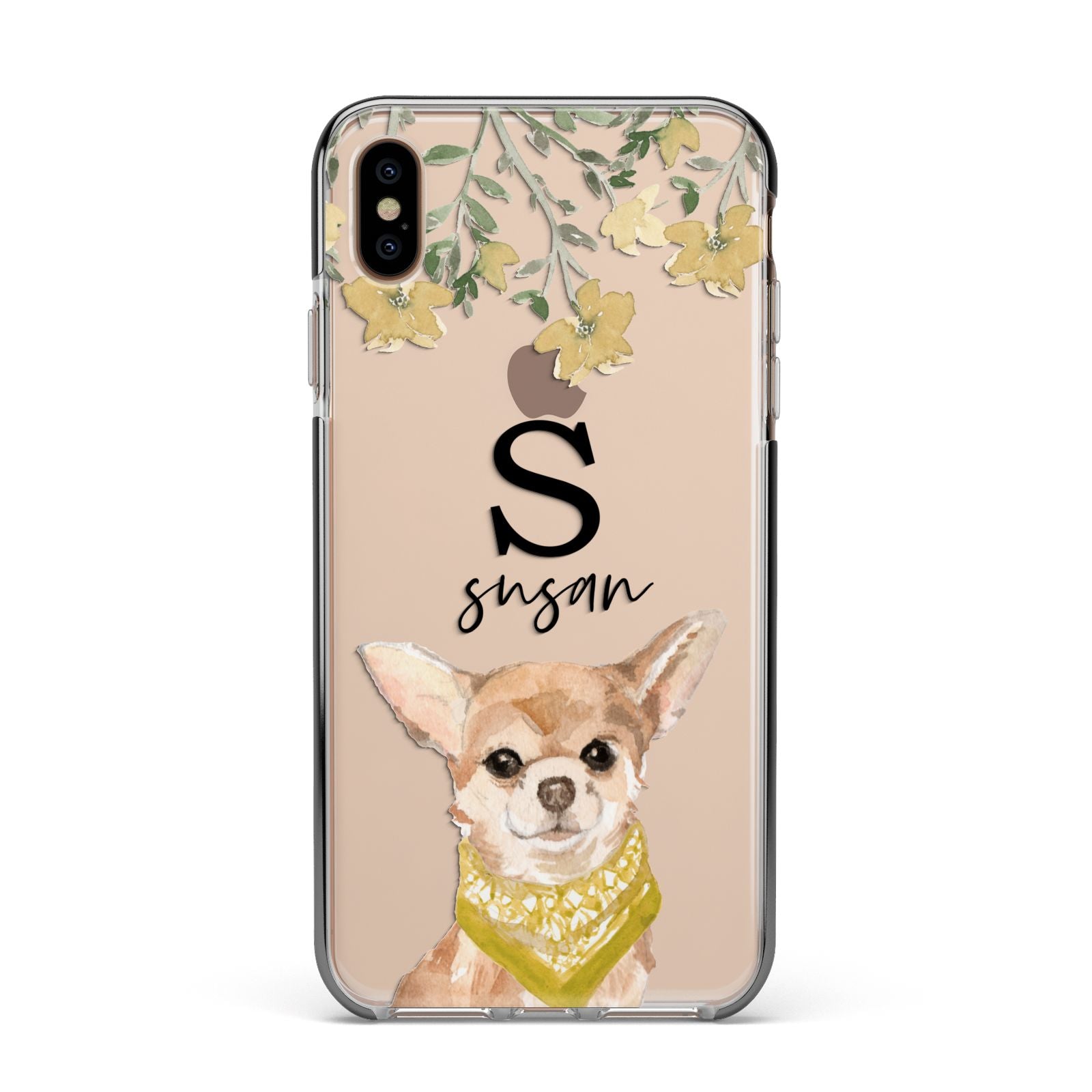 Personalised Chihuahua Dog Apple iPhone Xs Max Impact Case Black Edge on Gold Phone