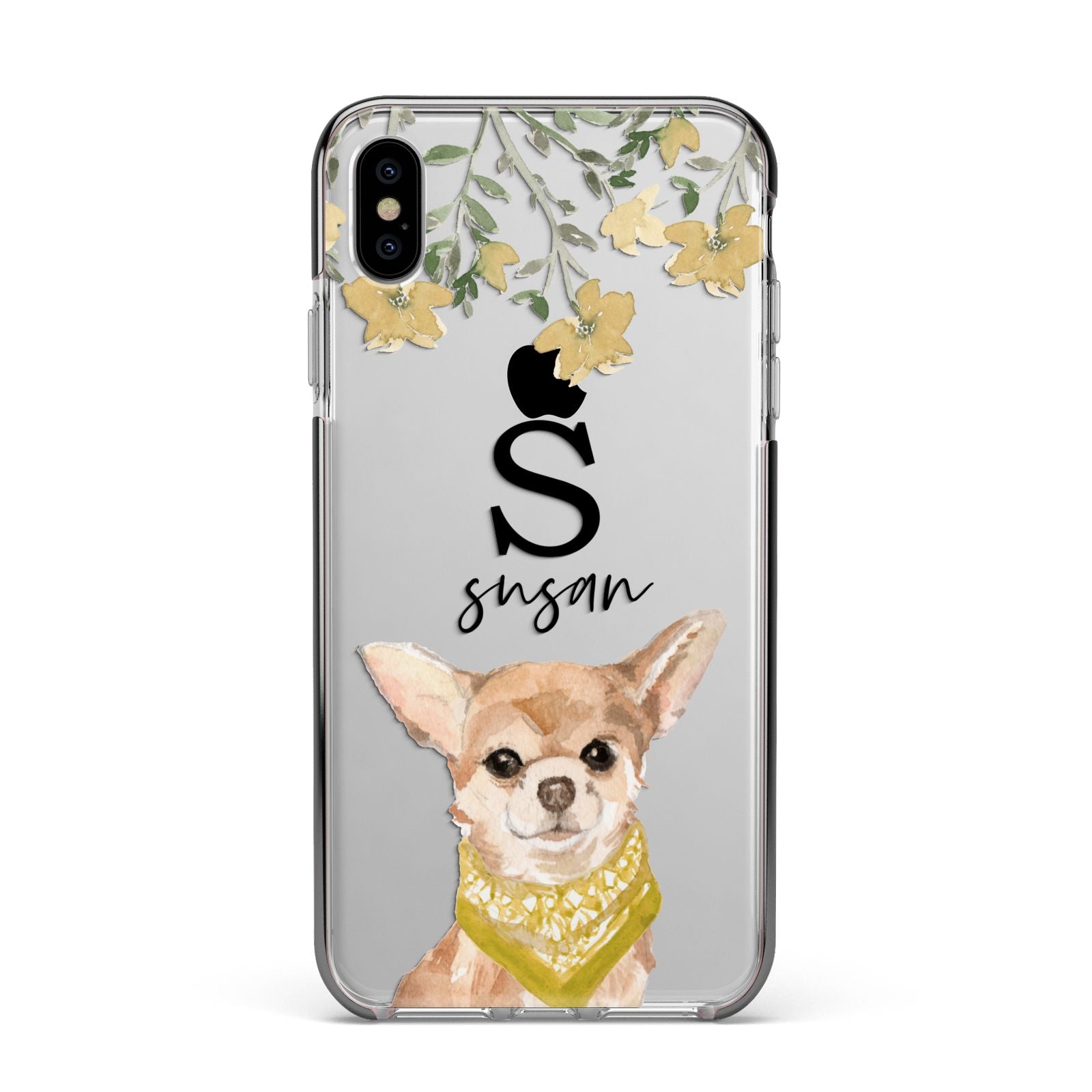 Personalised Chihuahua Dog Apple iPhone Xs Max Impact Case Black Edge on Silver Phone