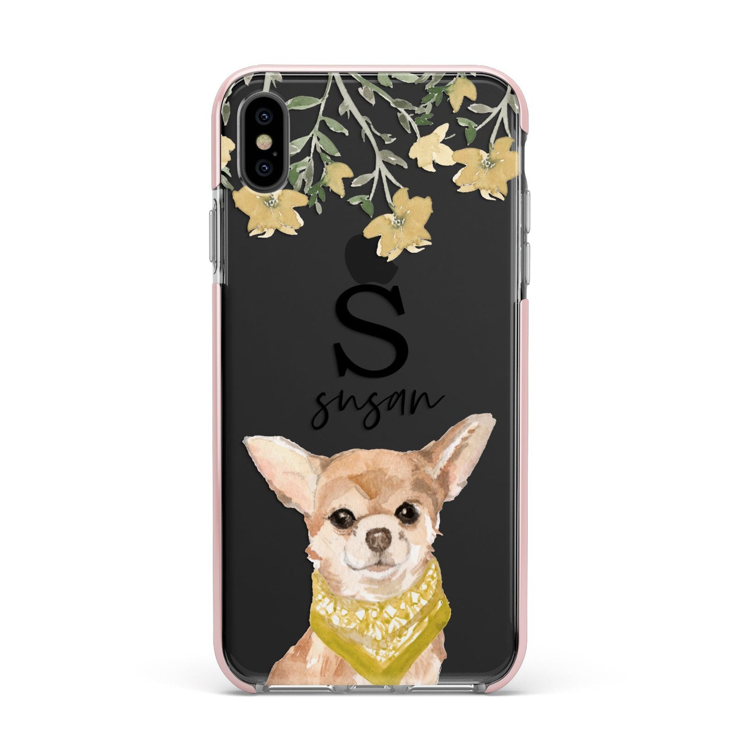 Personalised Chihuahua Dog Apple iPhone Xs Max Impact Case Pink Edge on Black Phone