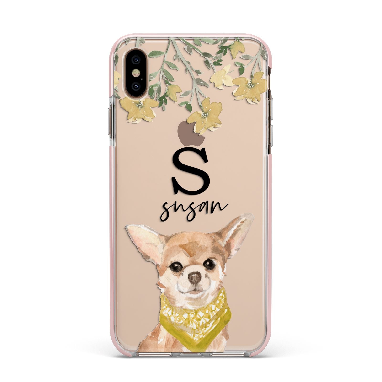 Personalised Chihuahua Dog Apple iPhone Xs Max Impact Case Pink Edge on Gold Phone