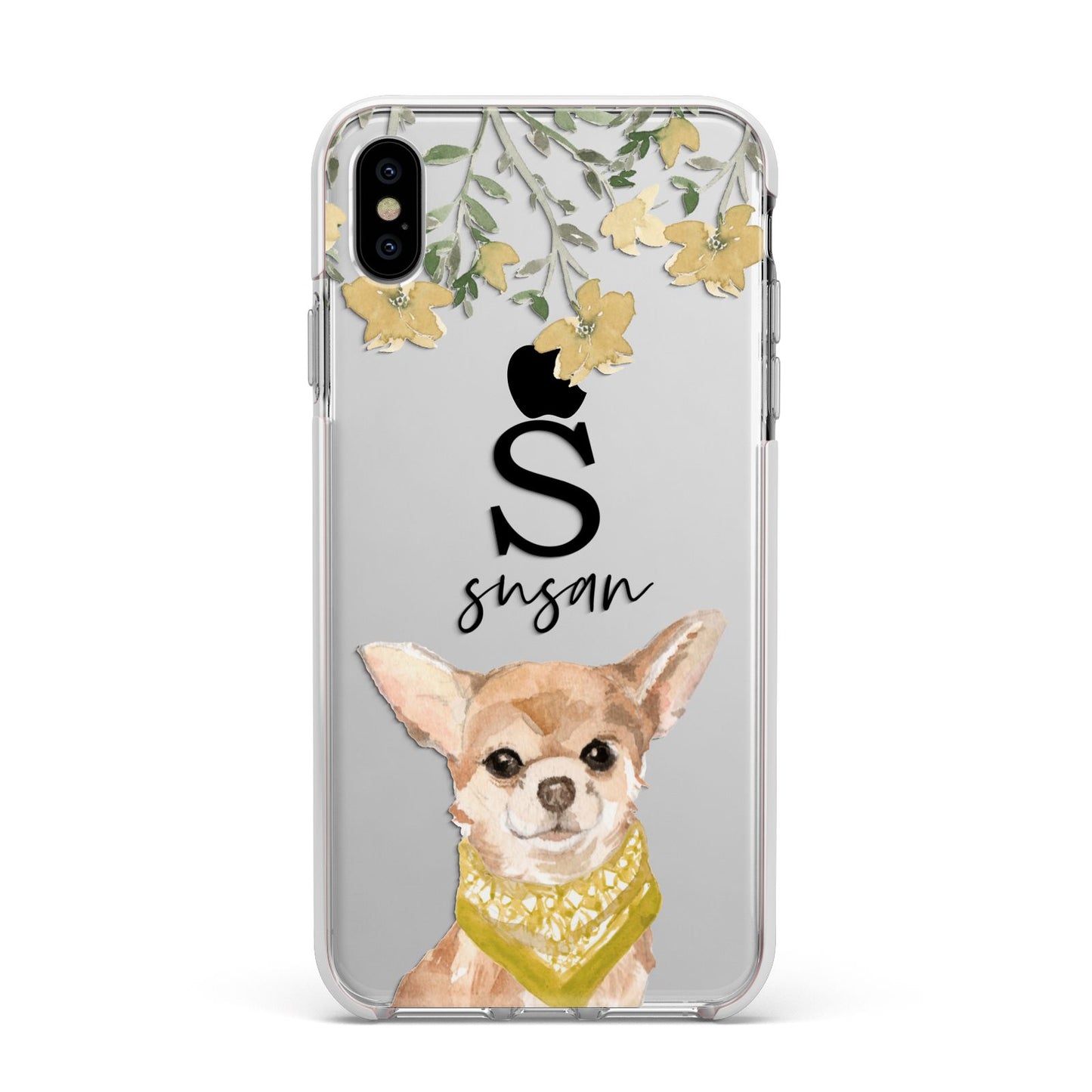 Personalised Chihuahua Dog Apple iPhone Xs Max Impact Case White Edge on Silver Phone