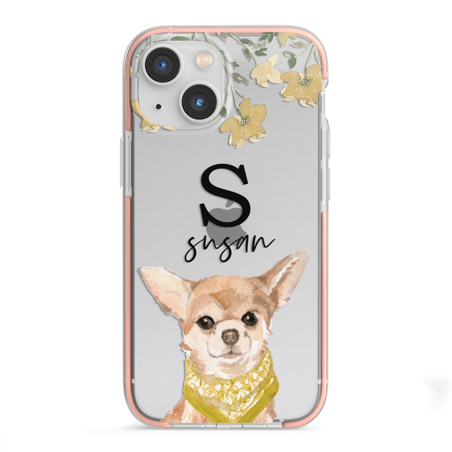 Personalised Chihuahua Dog iPhone 13 Mini TPU Impact Case with Pink Edges