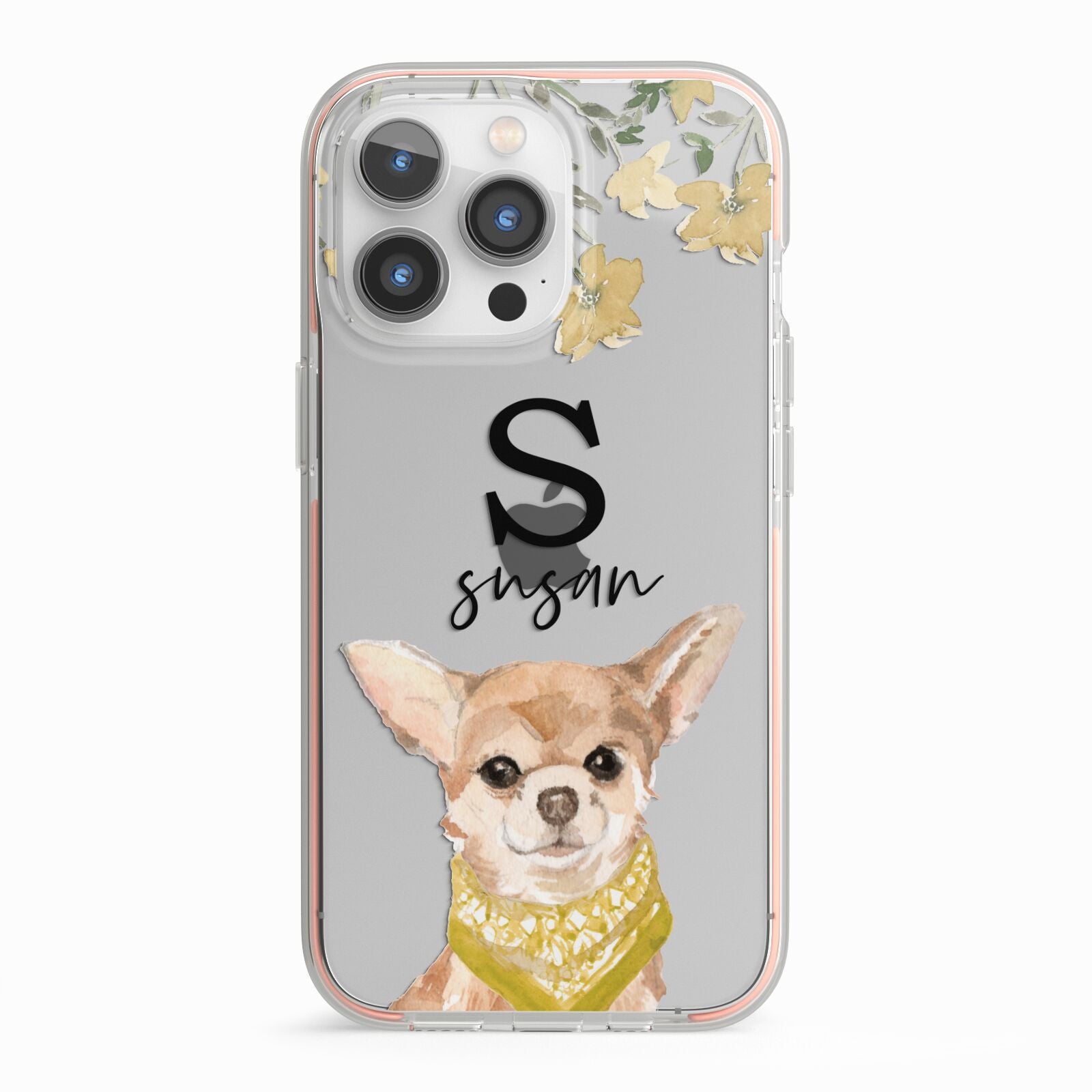 Personalised Chihuahua Dog iPhone 13 Pro TPU Impact Case with Pink Edges