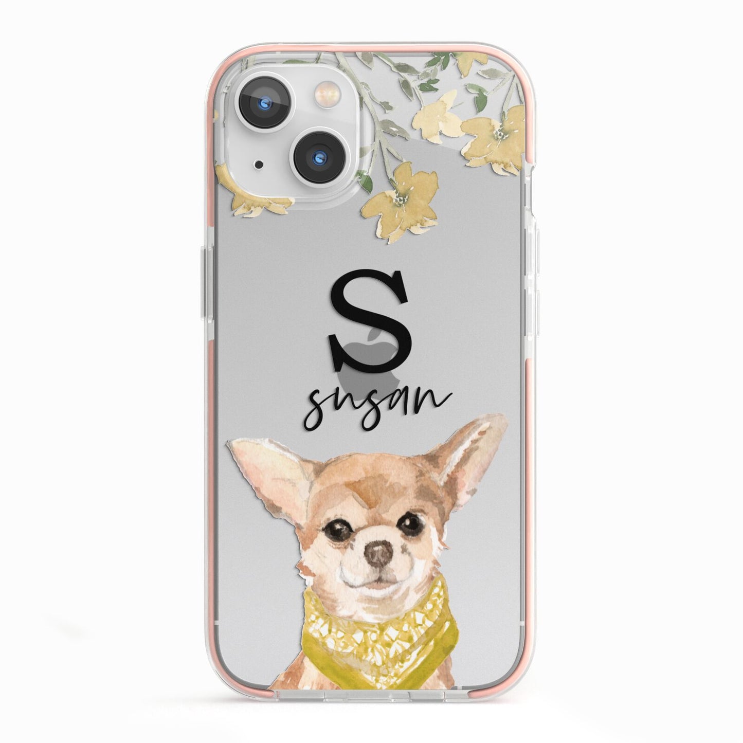 Personalised Chihuahua Dog iPhone 13 TPU Impact Case with Pink Edges