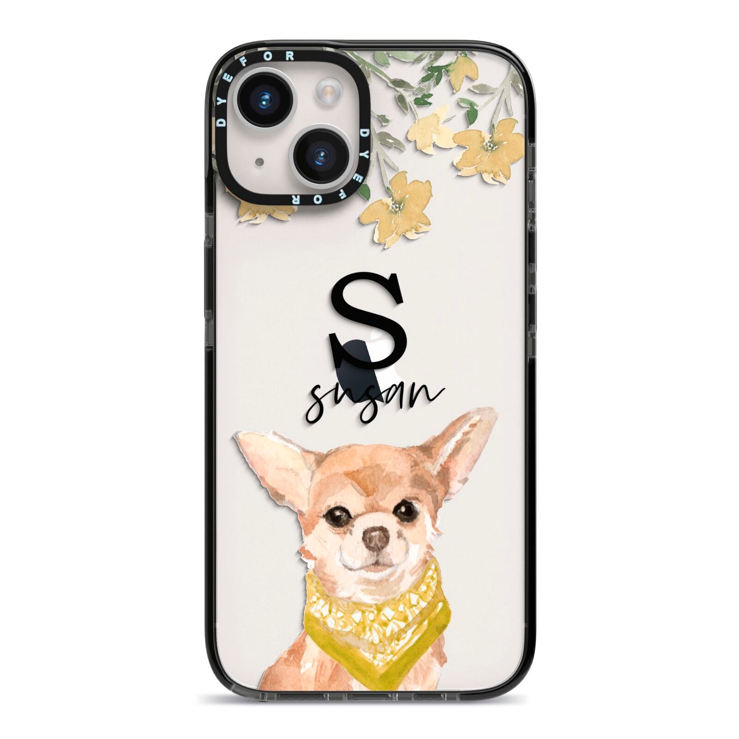 Personalised Chihuahua Dog iPhone 14 Black Impact Case on Silver phone