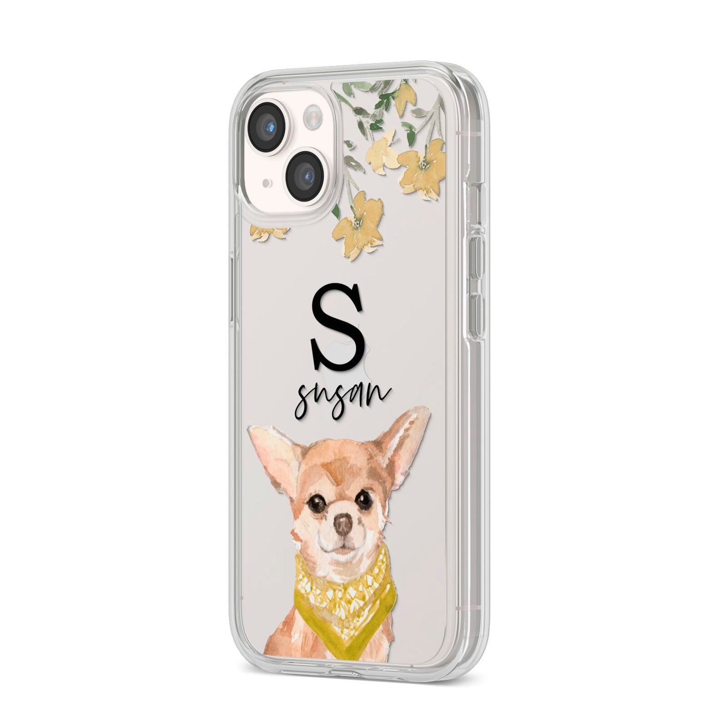 Personalised Chihuahua Dog iPhone 14 Clear Tough Case Starlight Angled Image