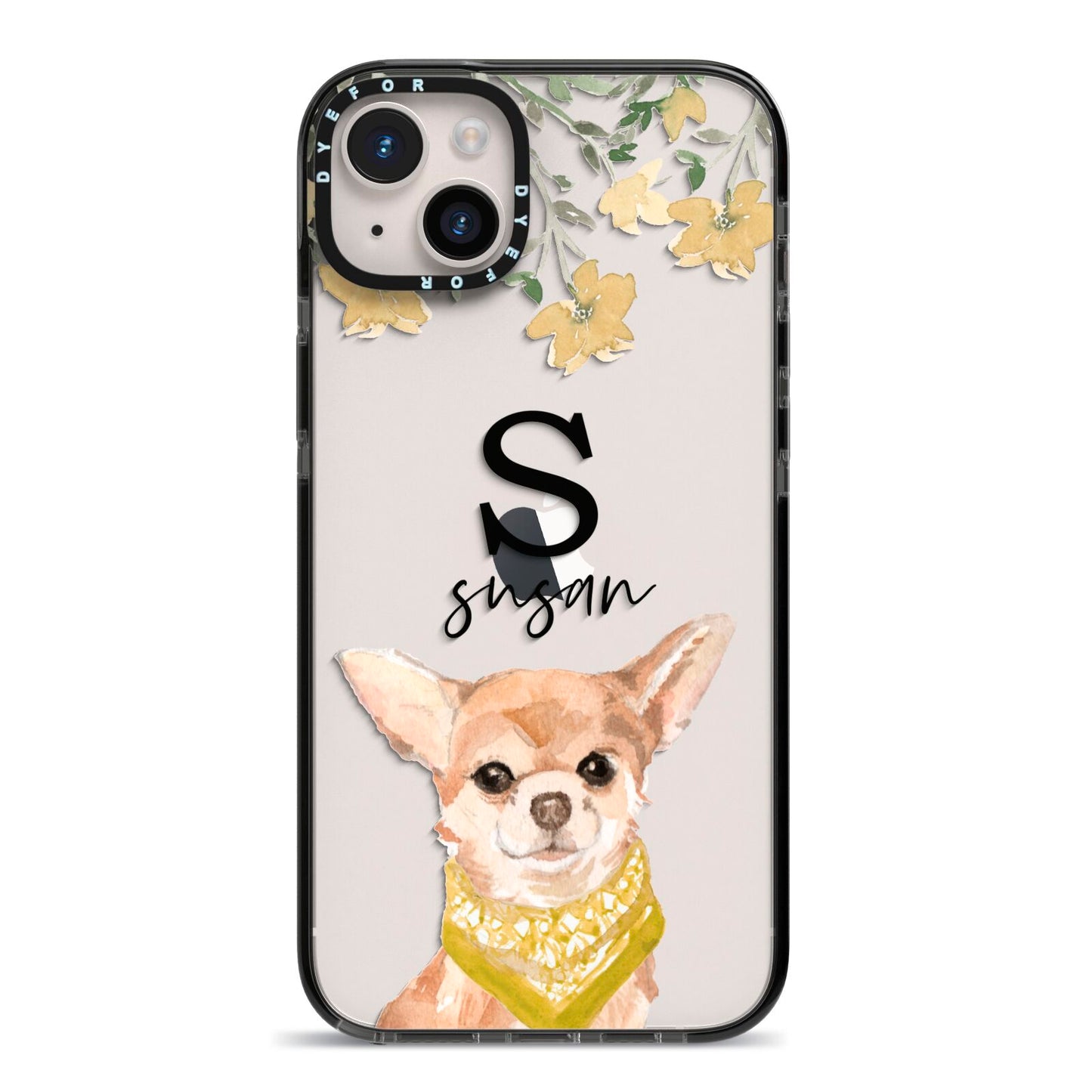 Personalised Chihuahua Dog iPhone 14 Plus Black Impact Case on Silver phone