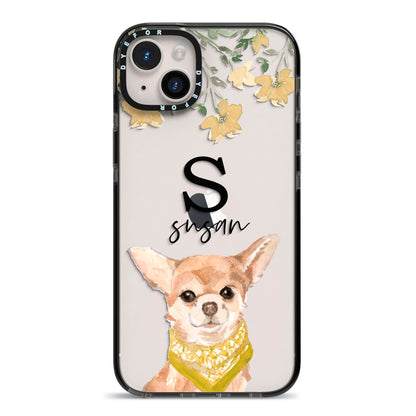 Personalised Chihuahua Dog iPhone 14 Plus Black Impact Case on Silver phone