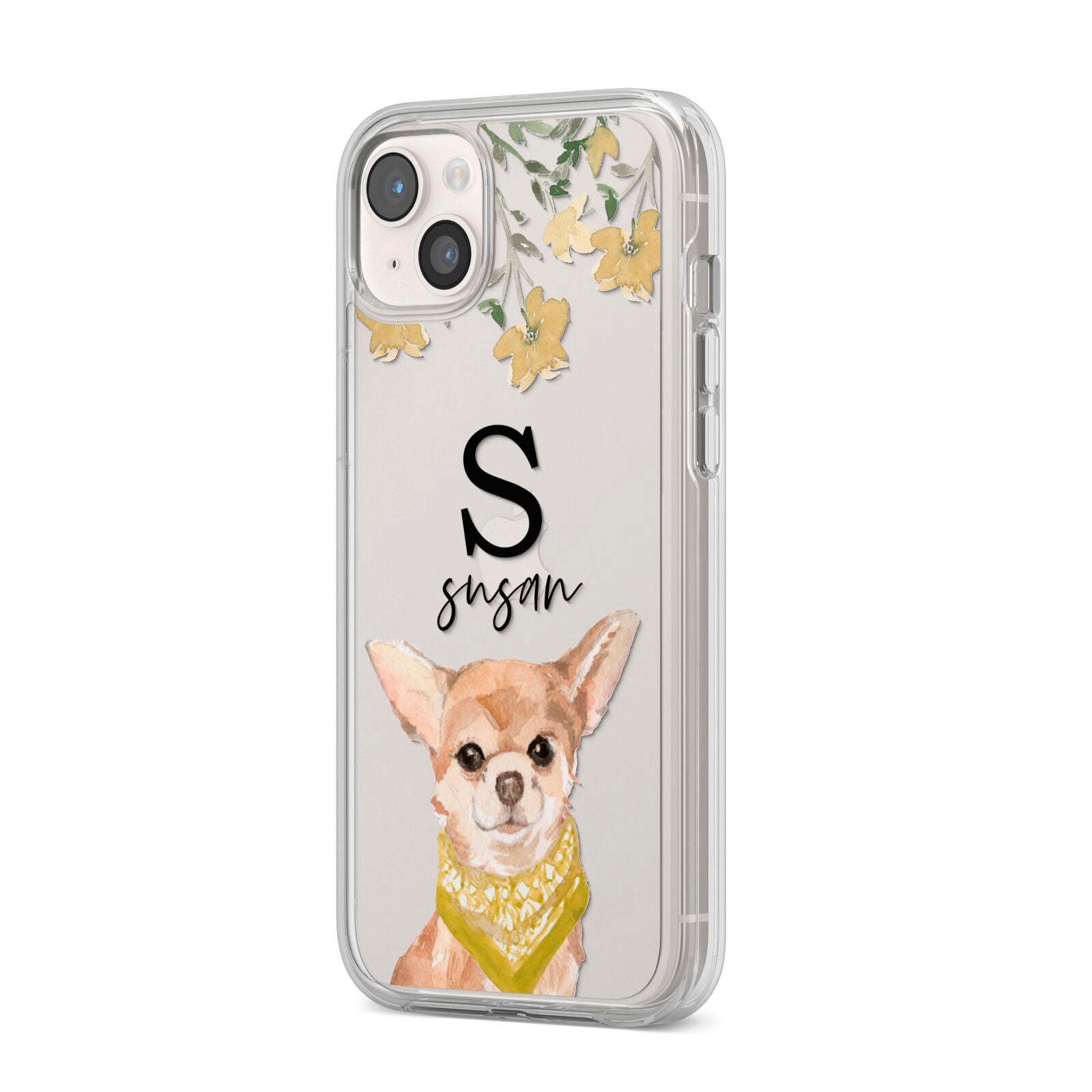 Personalised Chihuahua Dog iPhone 14 Plus Clear Tough Case Starlight Angled Image
