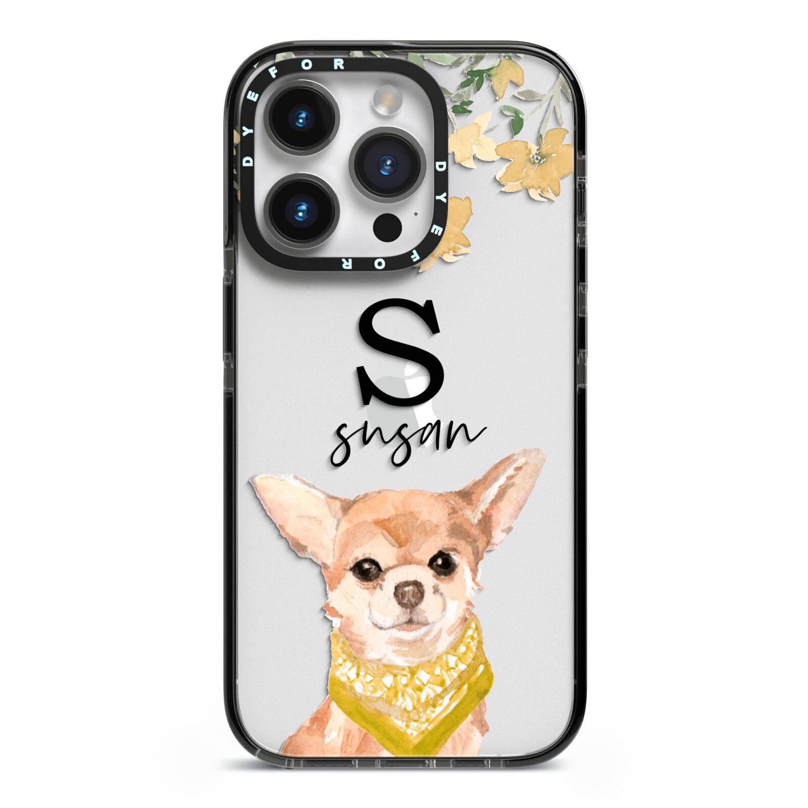 Personalised Chihuahua Dog iPhone 14 Pro Black Impact Case on Silver phone