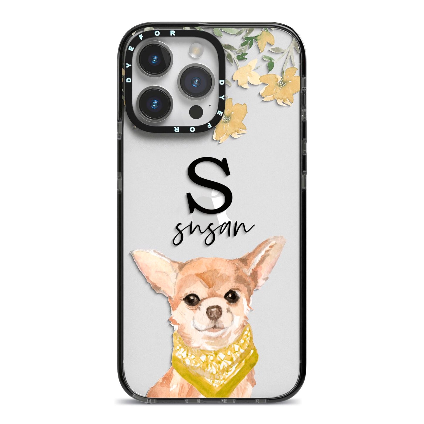 Personalised Chihuahua Dog iPhone 14 Pro Max Black Impact Case on Silver phone
