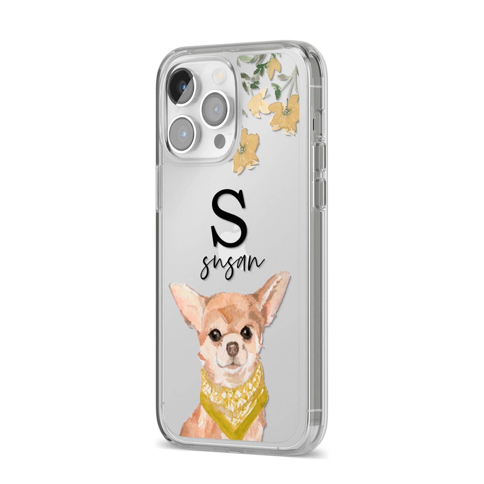 Personalised Chihuahua Dog iPhone 14 Pro Max Clear Tough Case Silver Angled Image