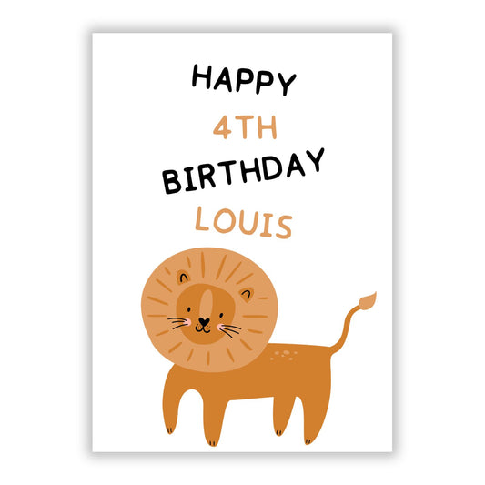 Personalised Children s Birthday Lion A5 Flat Greetings Card