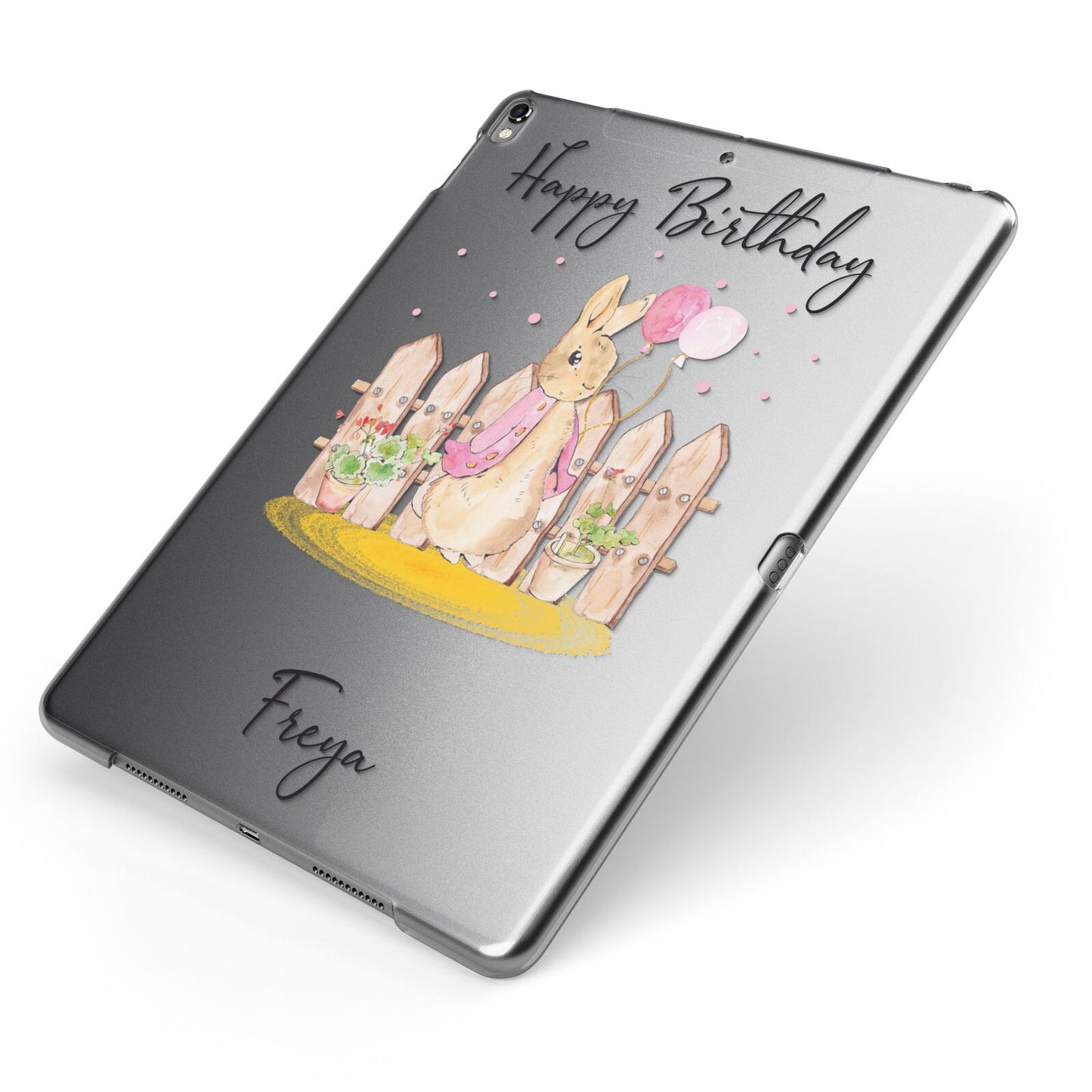 Personalised Children s Birthday Rabbit Apple iPad Case on Grey iPad Side View